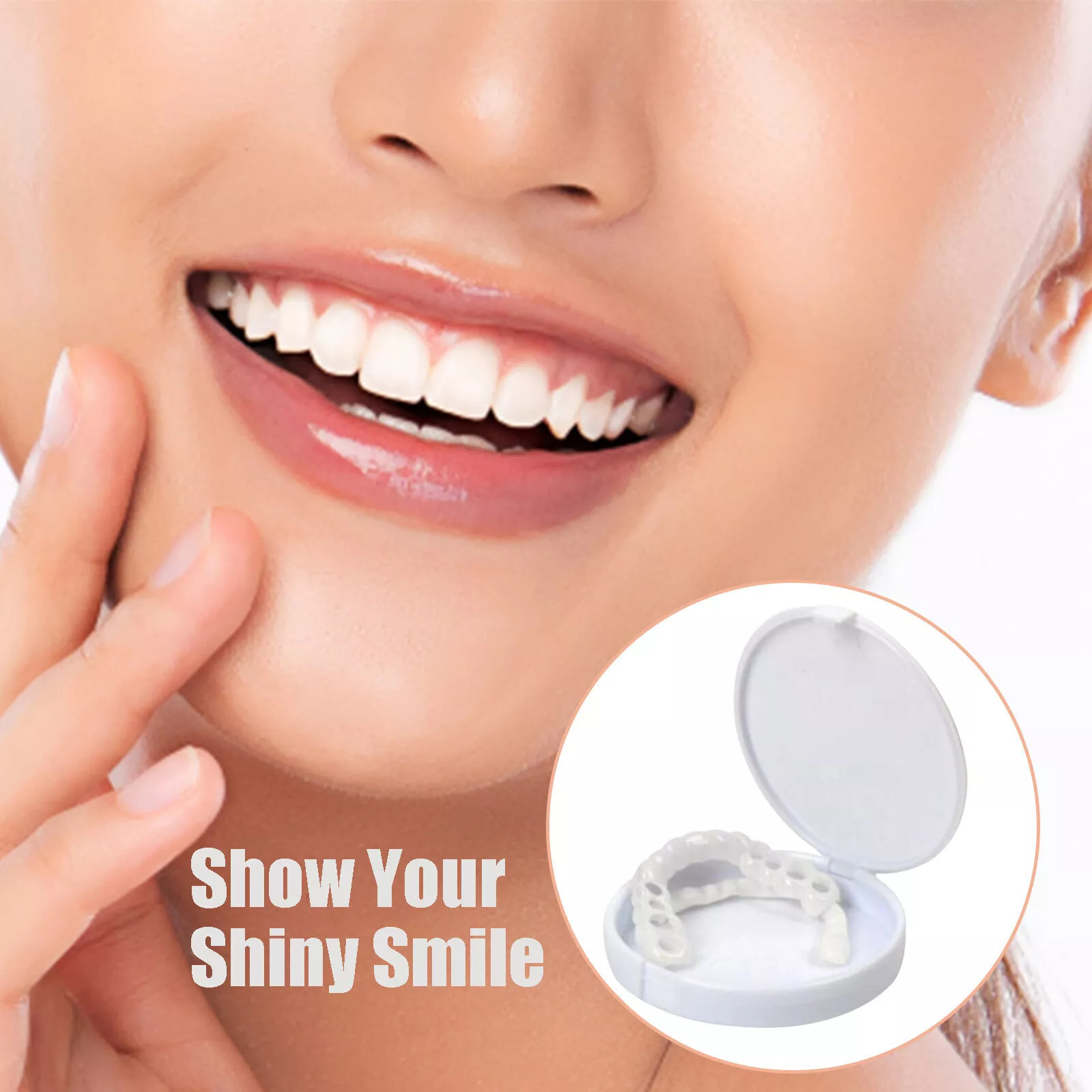 Snap On Upper＆Bottom Set False Teeth Dental Veneers Denture Tooth Cover Silicone