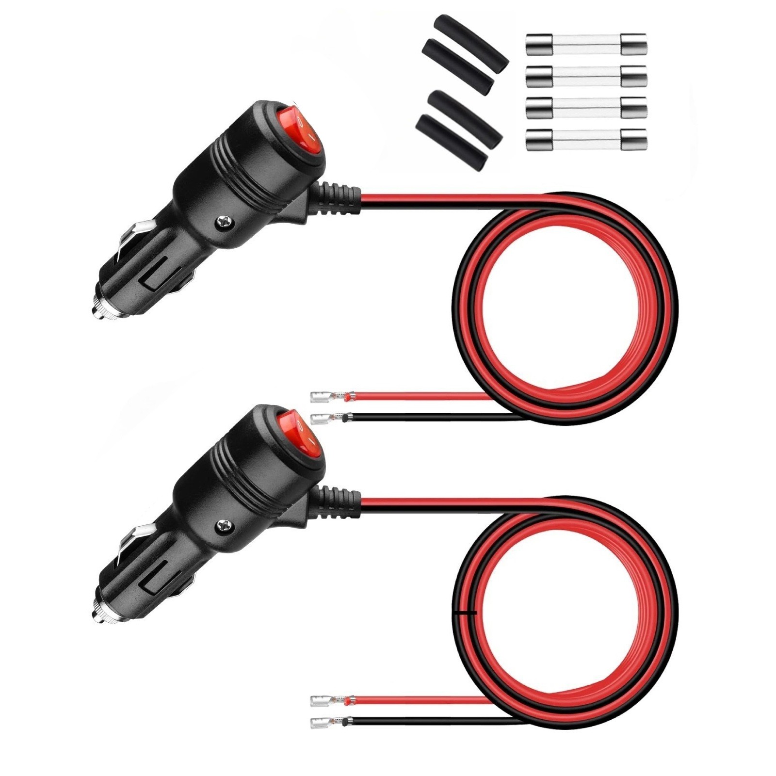 2 Pack Car Cigarette Lighter Plug with Switch Fuse LED 12V for Vehicle Repair