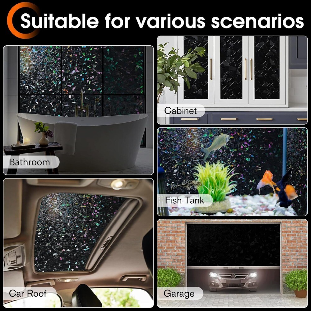 rabbitgoo Privacy Window Film Rainbow Static Cling Stained Glass Sticker Black