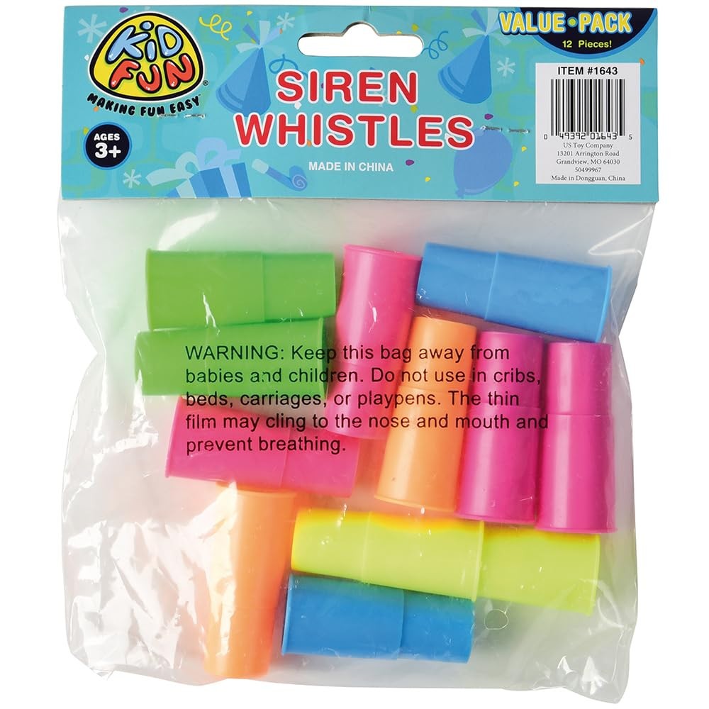Siren Whistles (12 Pack) Assorted Colorful Plastic Party Favors