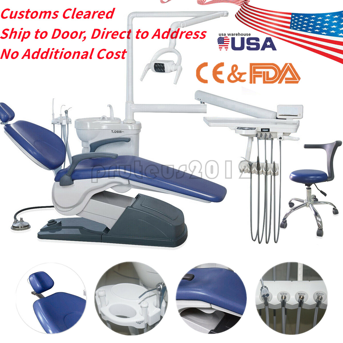 ADJUSTABLE MEDICAL DENTAL CHAIR WITH STOOL COMBINATION BLUE Hard Leather