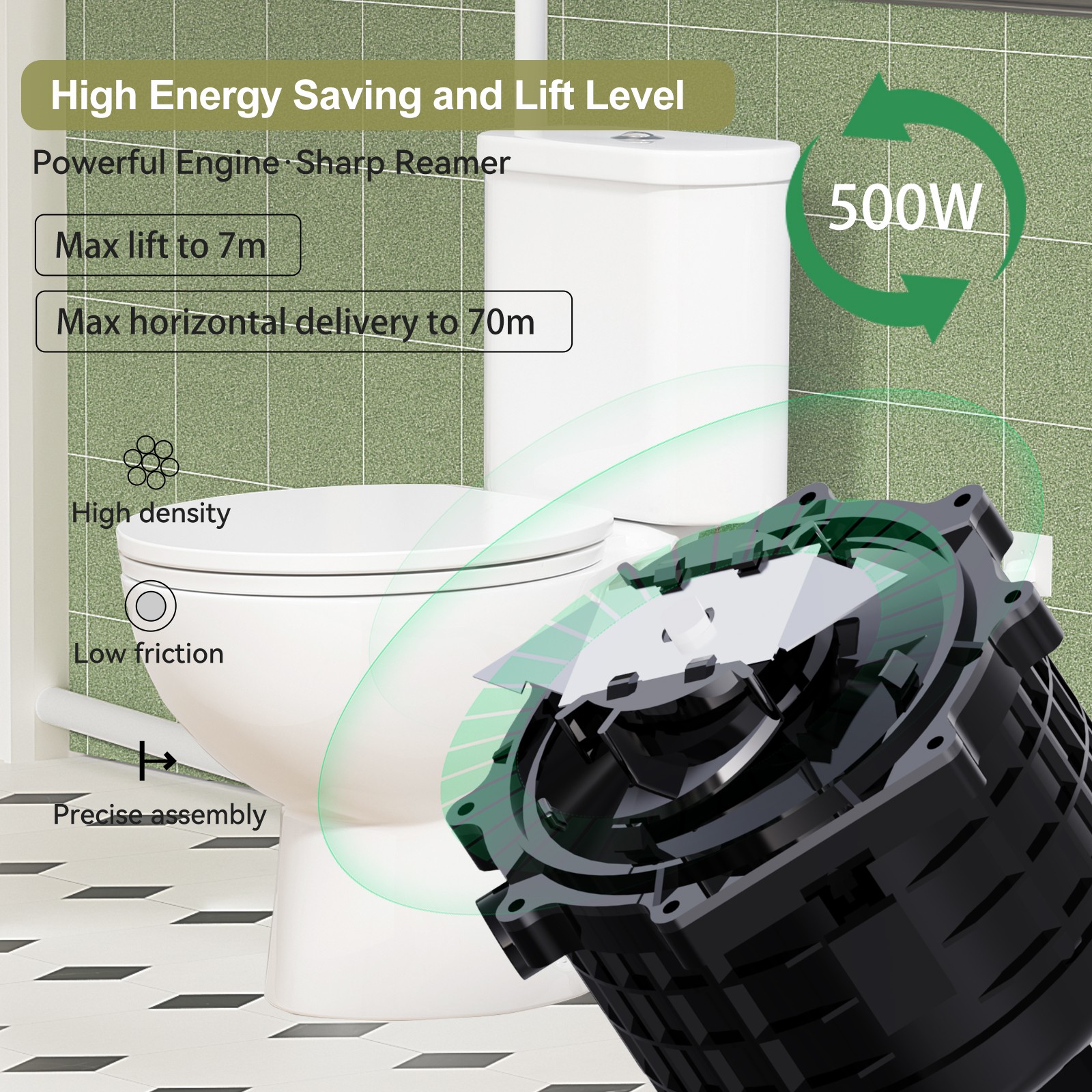 500W Upflush Macerating Toilet System with Pump & 4 Inlets for Basement White