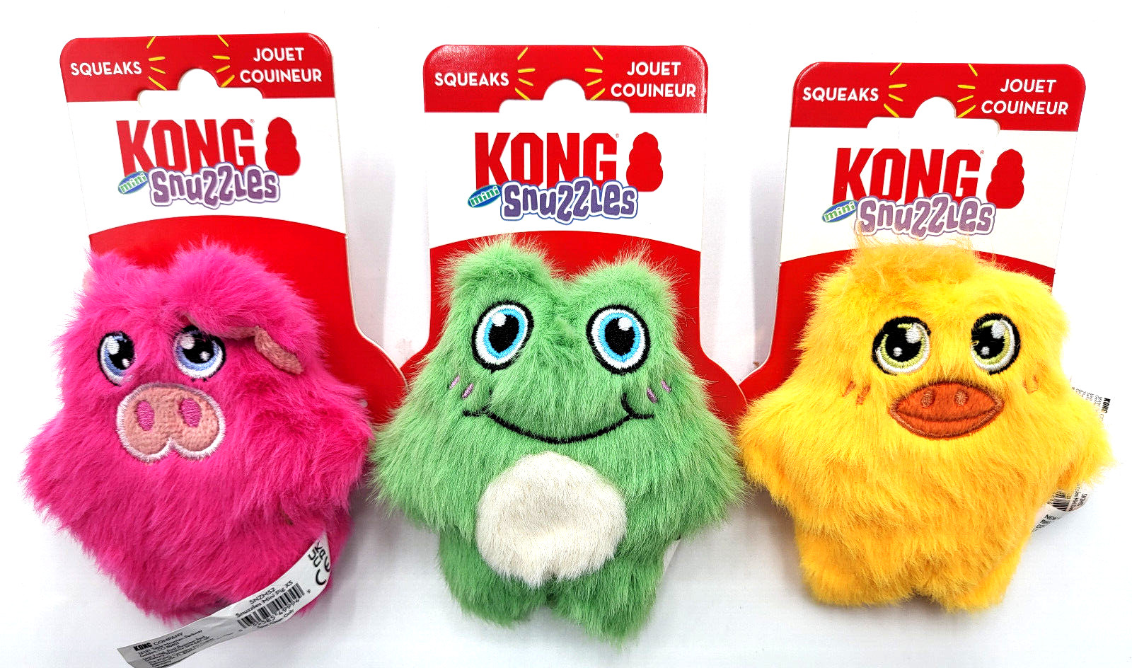 KONG Snuzzles Mini (3pk) Duck-Frog-Pig XS Squeaky Soft Plush Dog Toy 4"