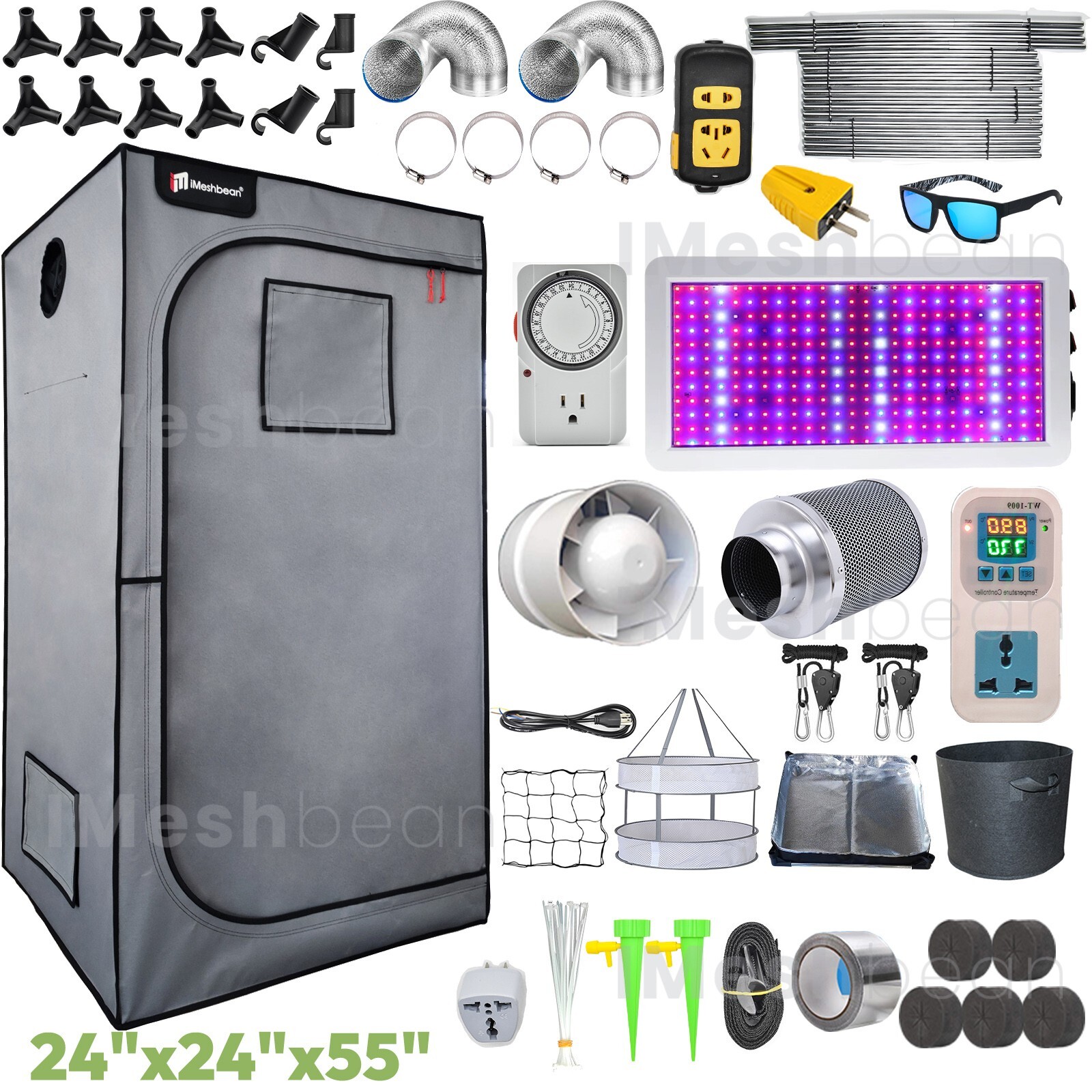 Complete Grow Tent Kit w/LED Full Spectrum Grow Light+Air Filter Kit+Duct Fan