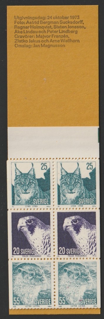 Sweden    1973   Sc # 1020a    Animals   Complete  BKLT    Pane of 12   MNH