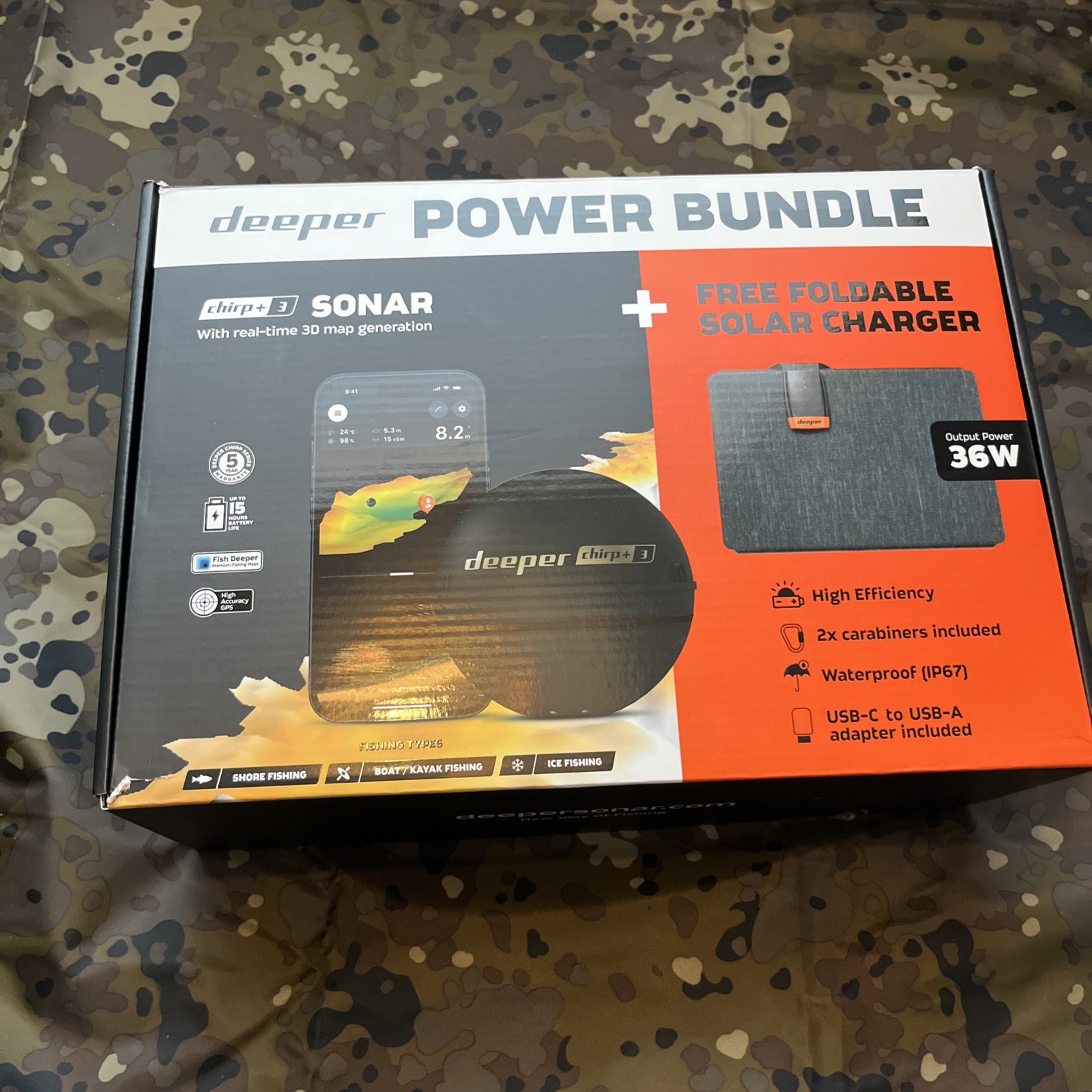 Deeper Chirp + 3 Sonar Power Bundle With Solar Panel Portable Fish Finder #NEW#