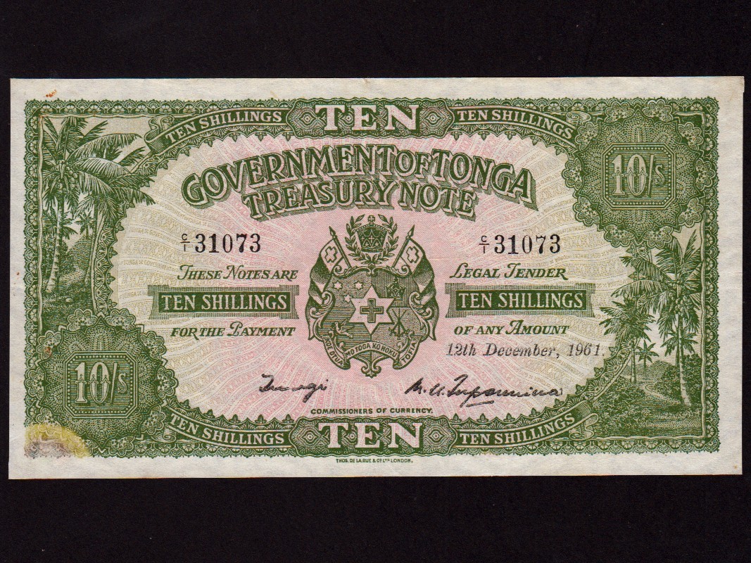 Tonga:P-10d, 10 Shillings 1961 * Goverment Issue * EF *