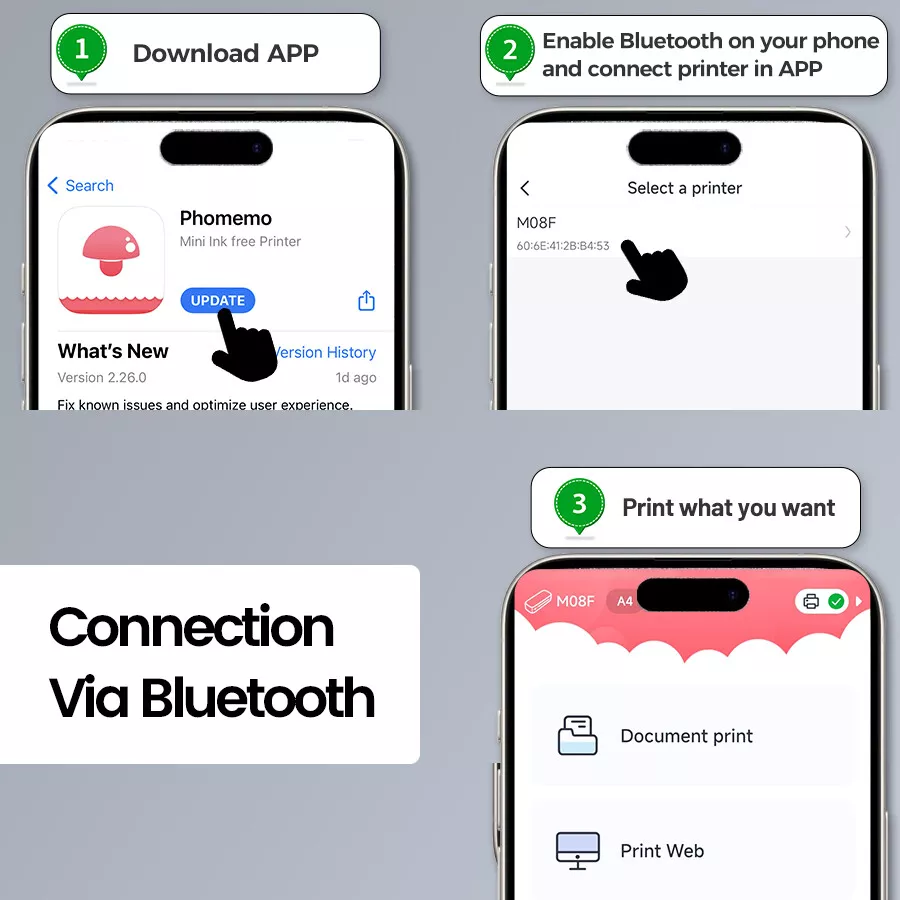 Phomemo M08F Portable A4 Printer Thermal Printer Bluetooth Inkless Printer US