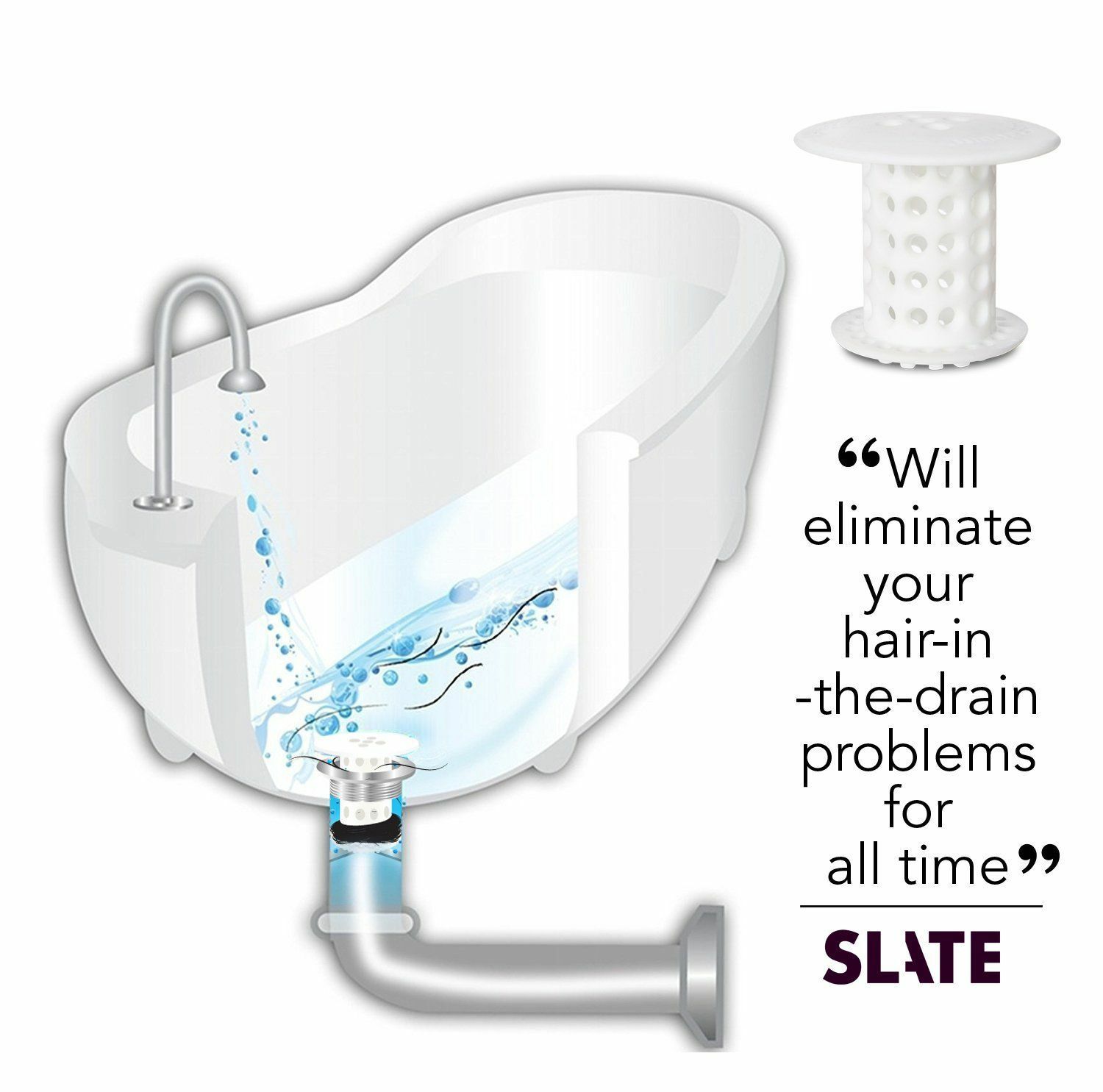 TubShroom® White Revolutionary Hair Catcher Drain Protector Snare, No More Clogs