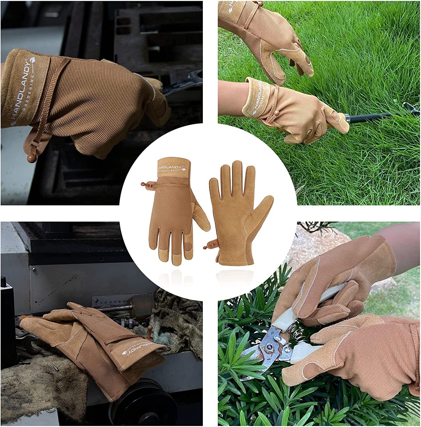 HANDLANDY Work Gloves for Women and Ladies, Leather Gardening Gloves Flexible