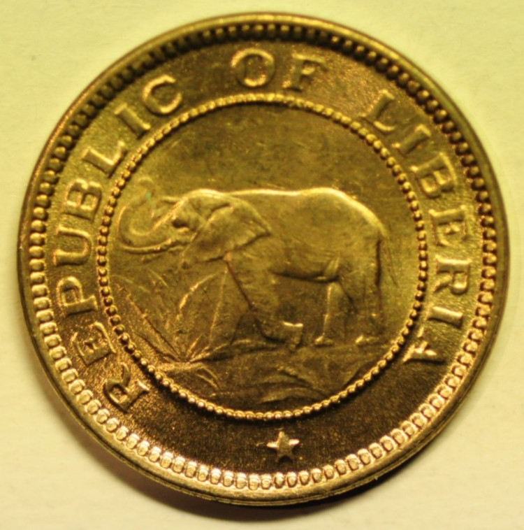 #mw30685 Liberia Cu-Ni  1/2 Cent 1941  African Elephant / Palm Tree KM#10a  UNC