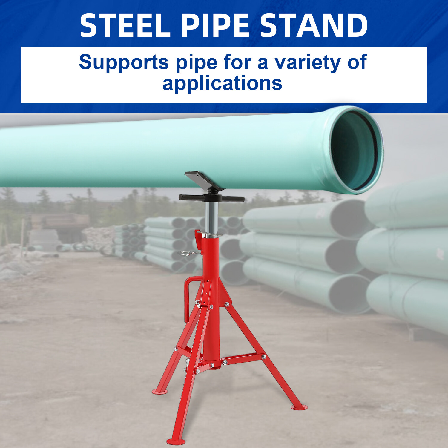 28"-52" Height 2500LB Steel Red V-Head Pipe Stand Folding Tripod Jack