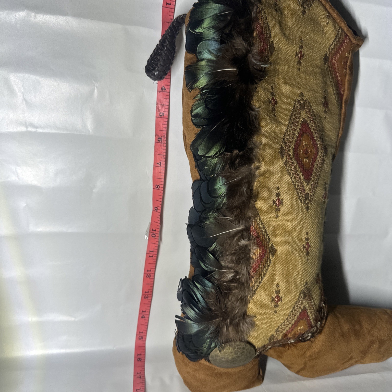 vintage Kiowa Native American hide Feather boot moccasin plush Hangable