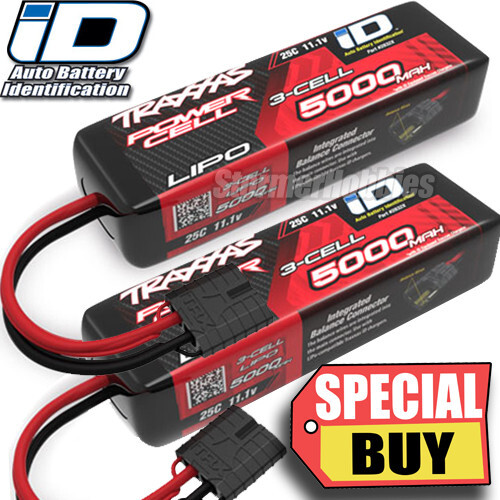 2 Traxxas 5000mAh 11.1v Power Cell 3S 25C LiPo Batterys w/ ID Traxxas Connector