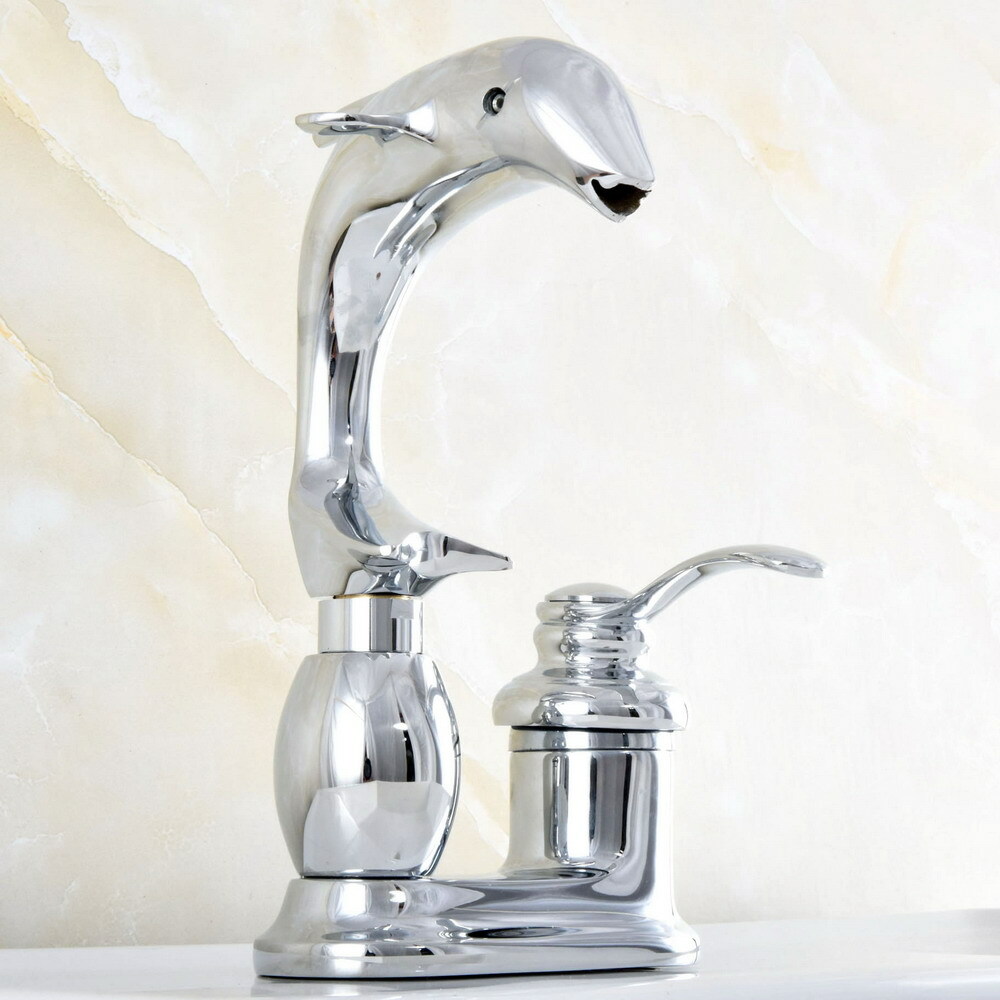 Polished Chrome Dolphin Shape Bathroom Vanity Sink 4" Centerset Faucet ssf838