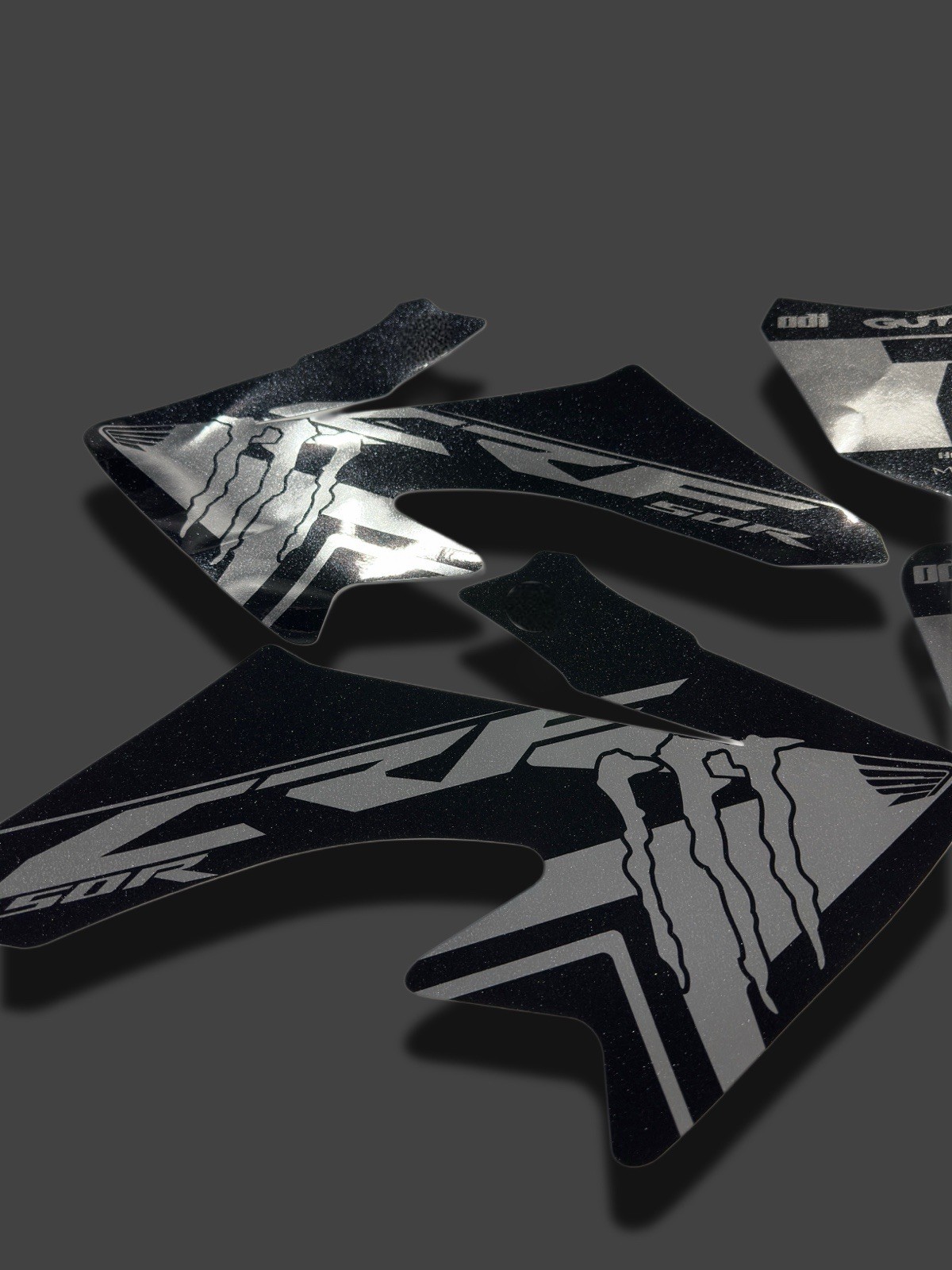 HONDA CRF50 GRAPHICS KIT DECALS THICK & HIGH GLOSS (CHROME WITH SPARKLE FINISH)