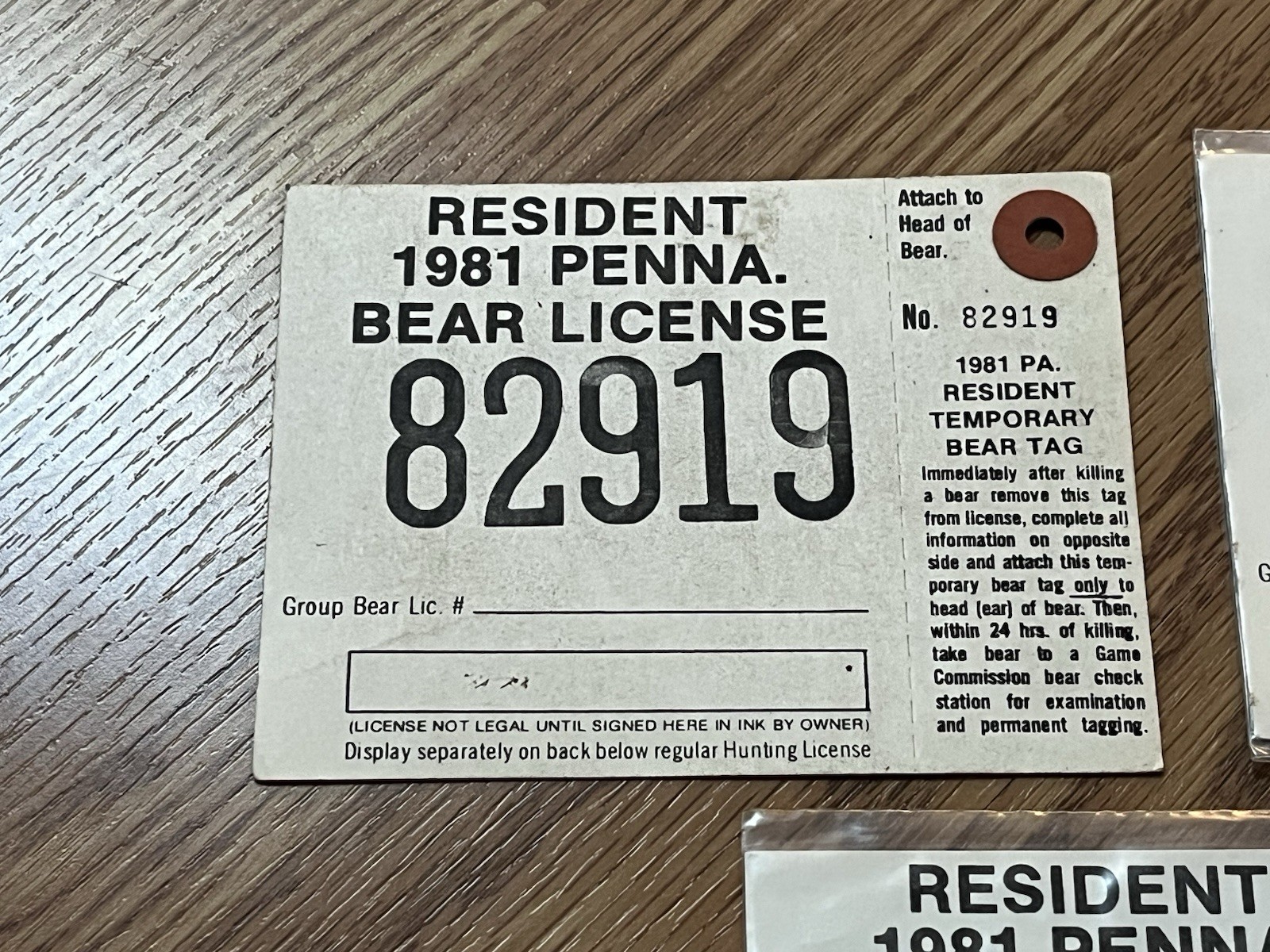 1981 PENNSYLVANIA RESIDENT BEAR LICENSE LOT OF 3