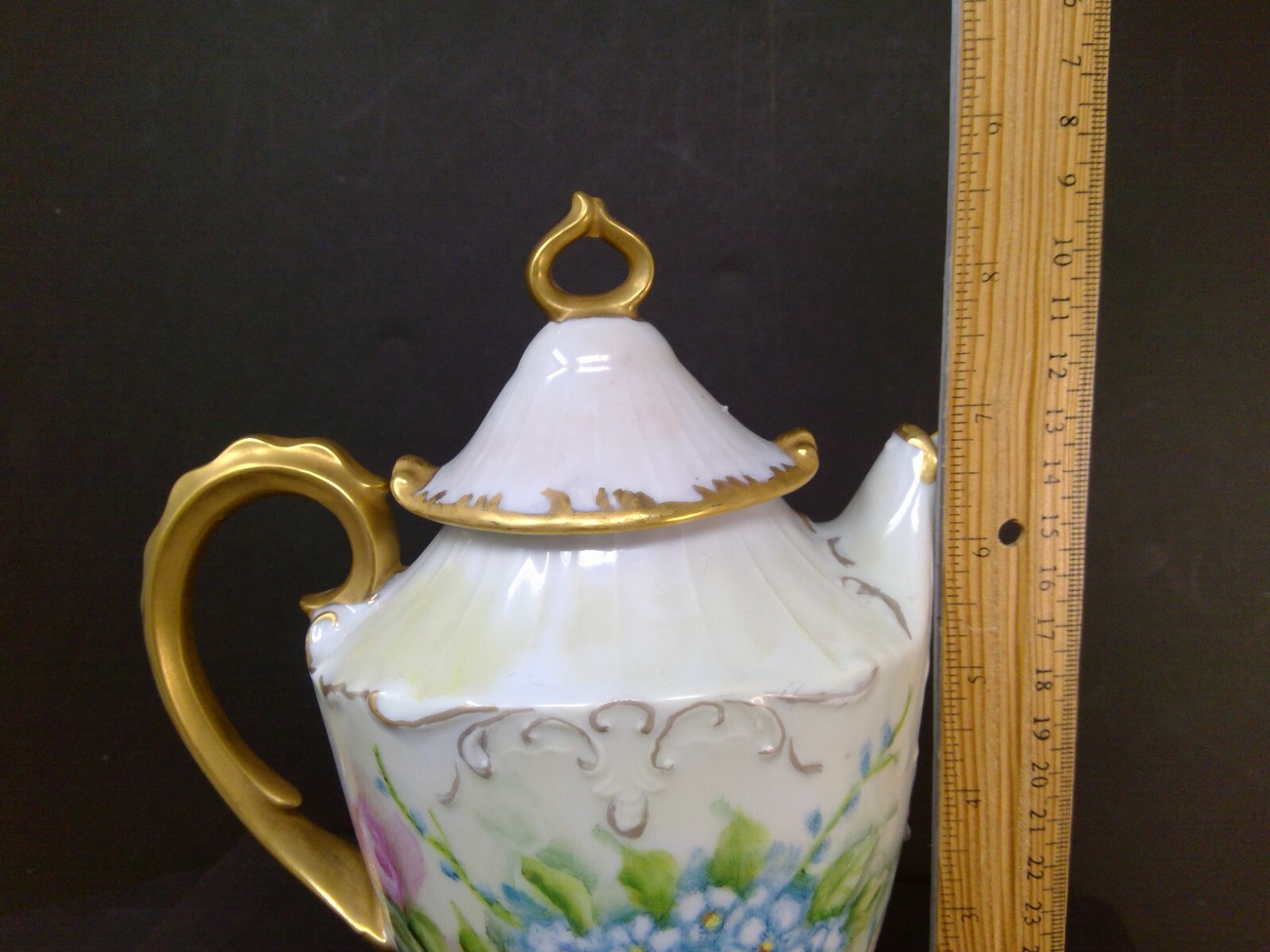 Vintage Gand Painted Roses Coffee Pot Creamer & Sugar Set