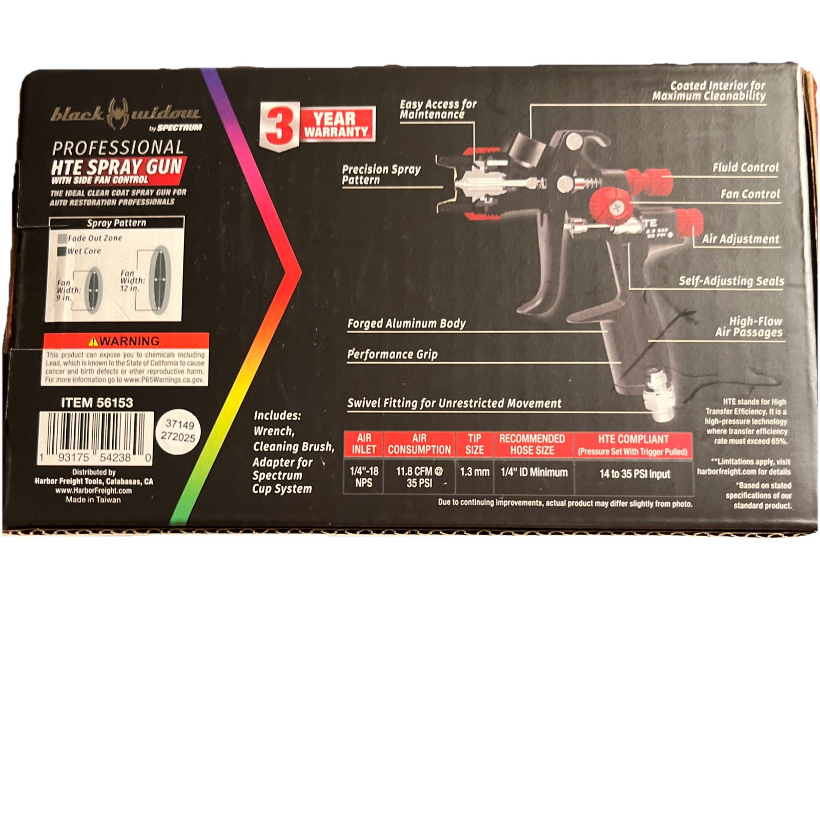 BLACK WIDOW Professional HTE Spray Gun with Side Fan Control #56153