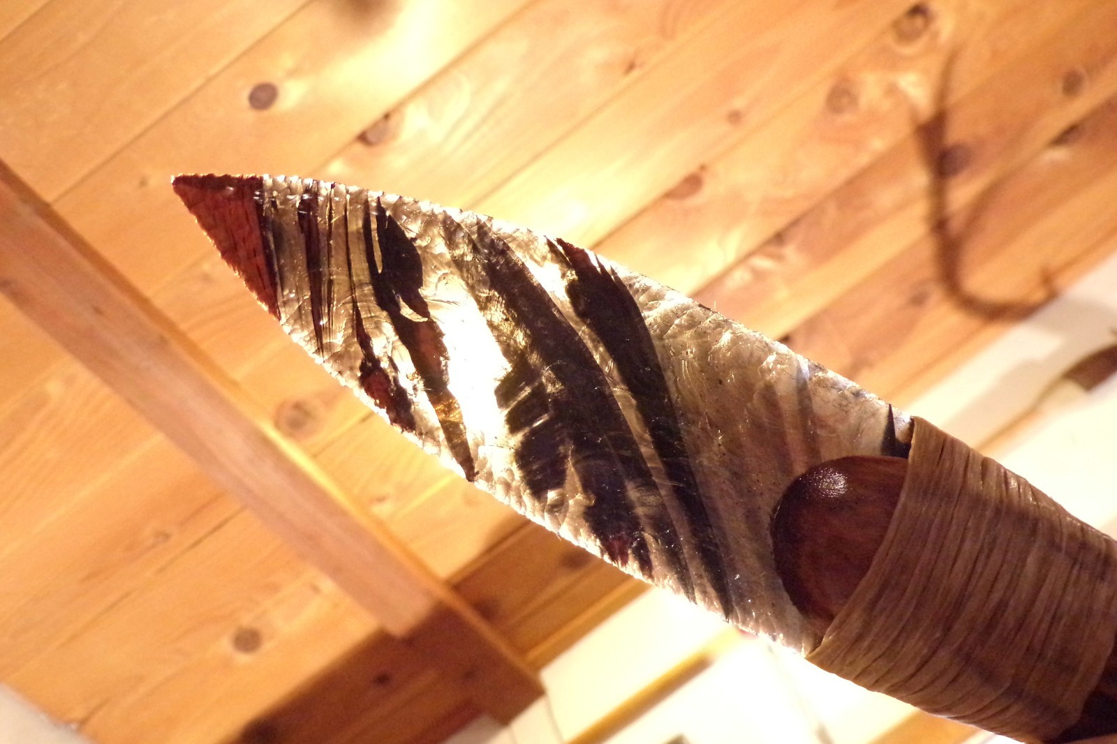 Large Triple Flow Obsidian Paleo Knife Flint Knapping Black Powder Antler Handle