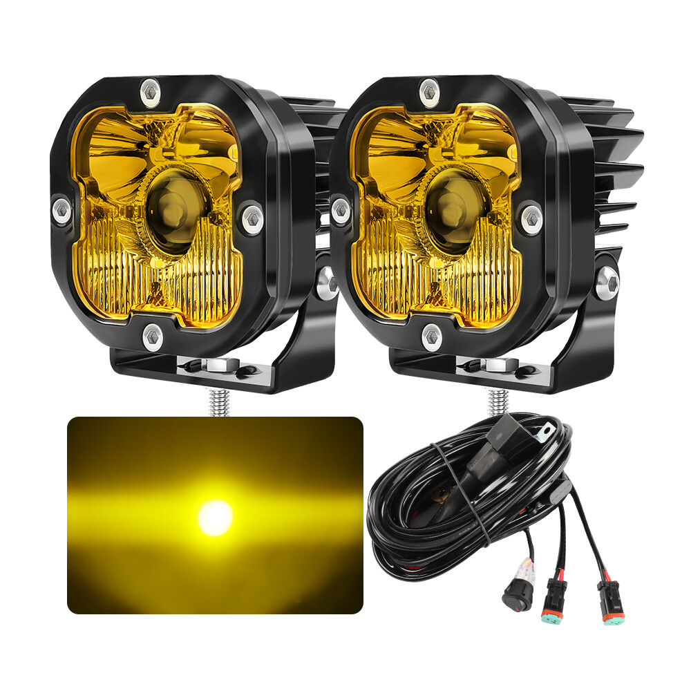 Colight 3inch Squadron Sport Amber LED Pair Driving/Combo Lights w/ Wire Harness