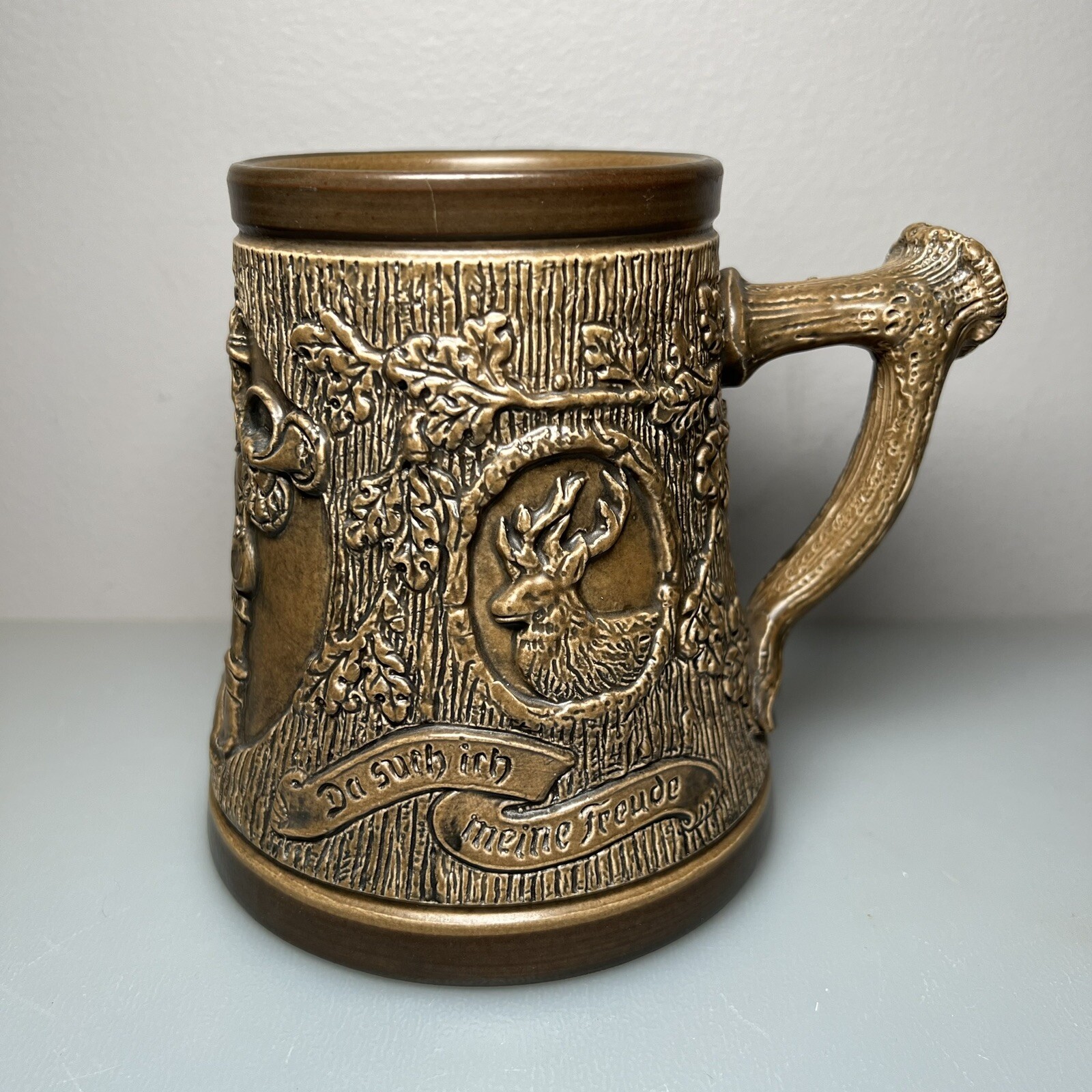 Western Germany Ceramic STAG ELK Beer STEIN MUG Hunter Dogs Black Forest German