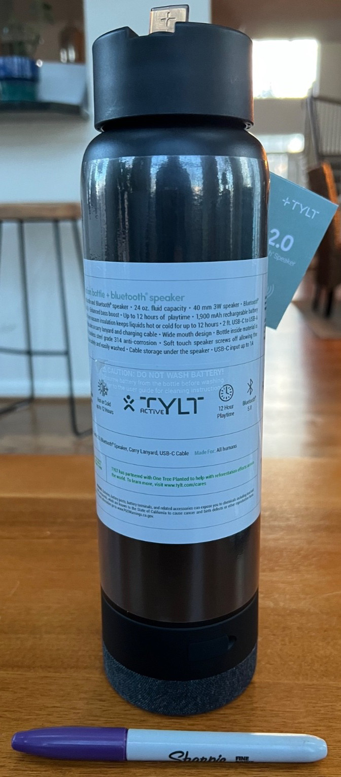 TYLT Hydration Bottle 2.0 - 24oz - Flip Straw - Bluetooth Speaker - NEW