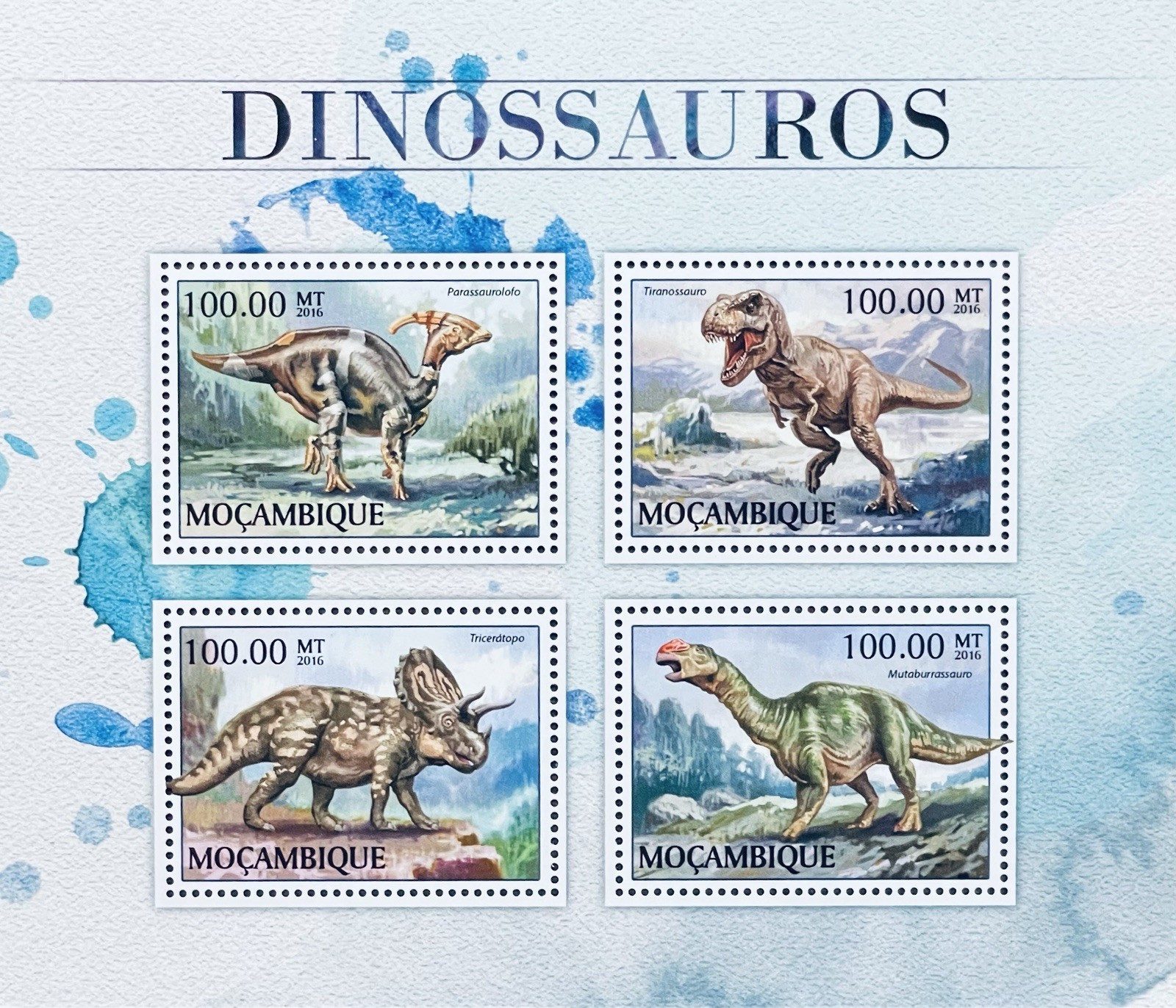 MOZAMBIQUE DINOSAUR STAMPS 2016 MNH PREHISTORIC ANIMALS TRICERATOPS DINOSAURS
