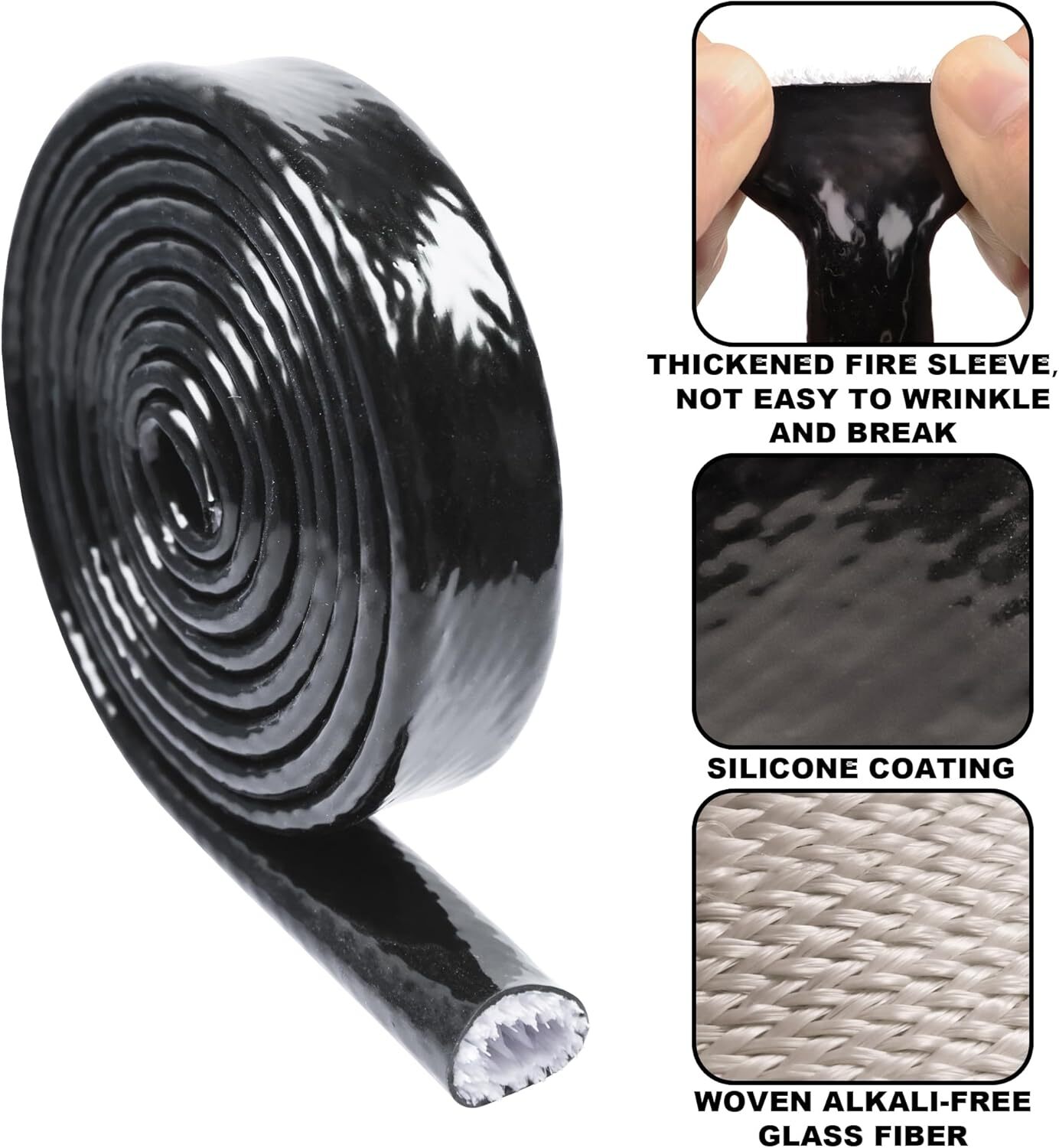 1/4" ID Heat Hose Fiberglass Wrap Shield Fire Sleeve for Hose Line & Wiring 5Ft