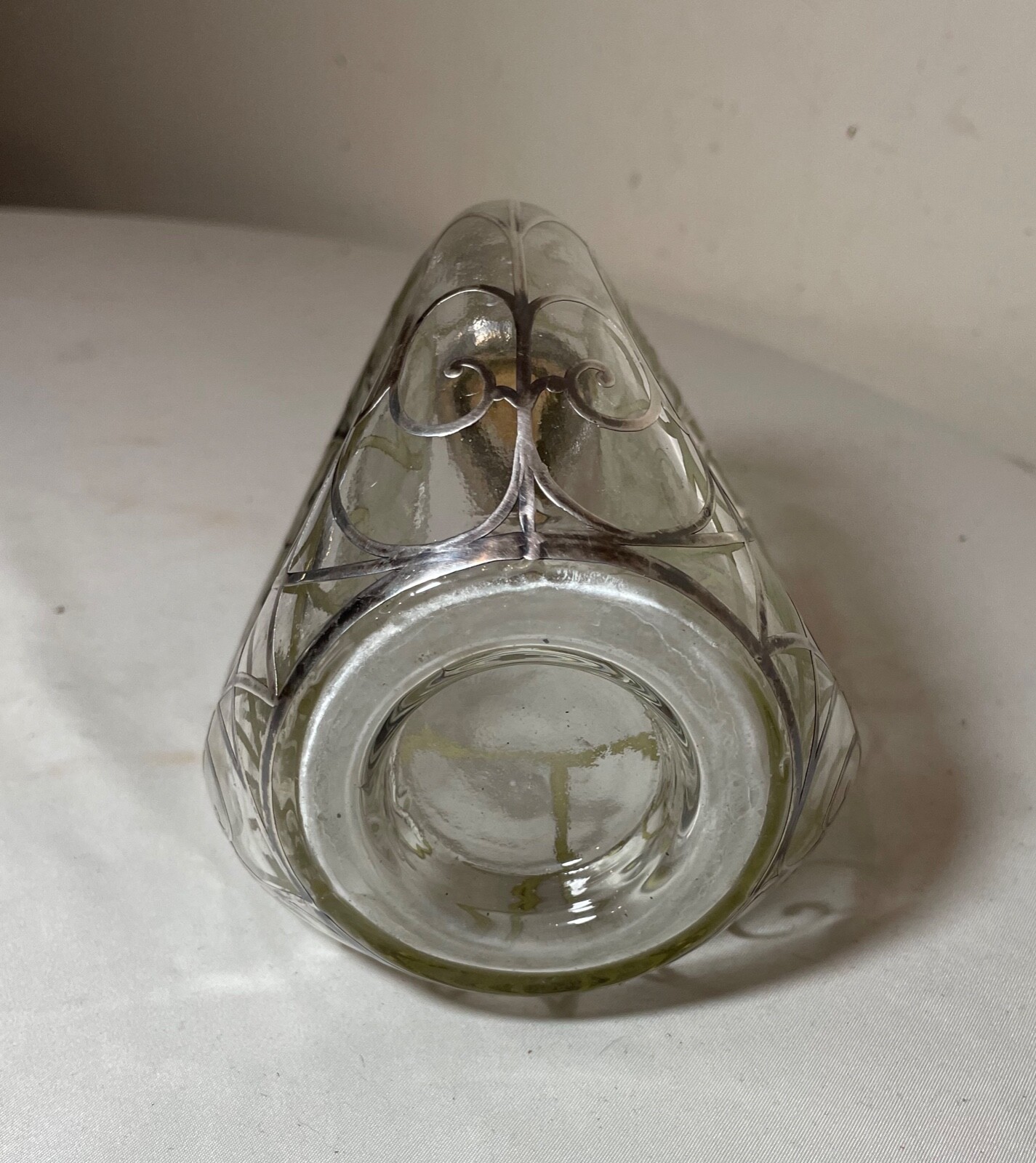 antique ornate sterling silver overlay glass liquor claret decanter bottle jar