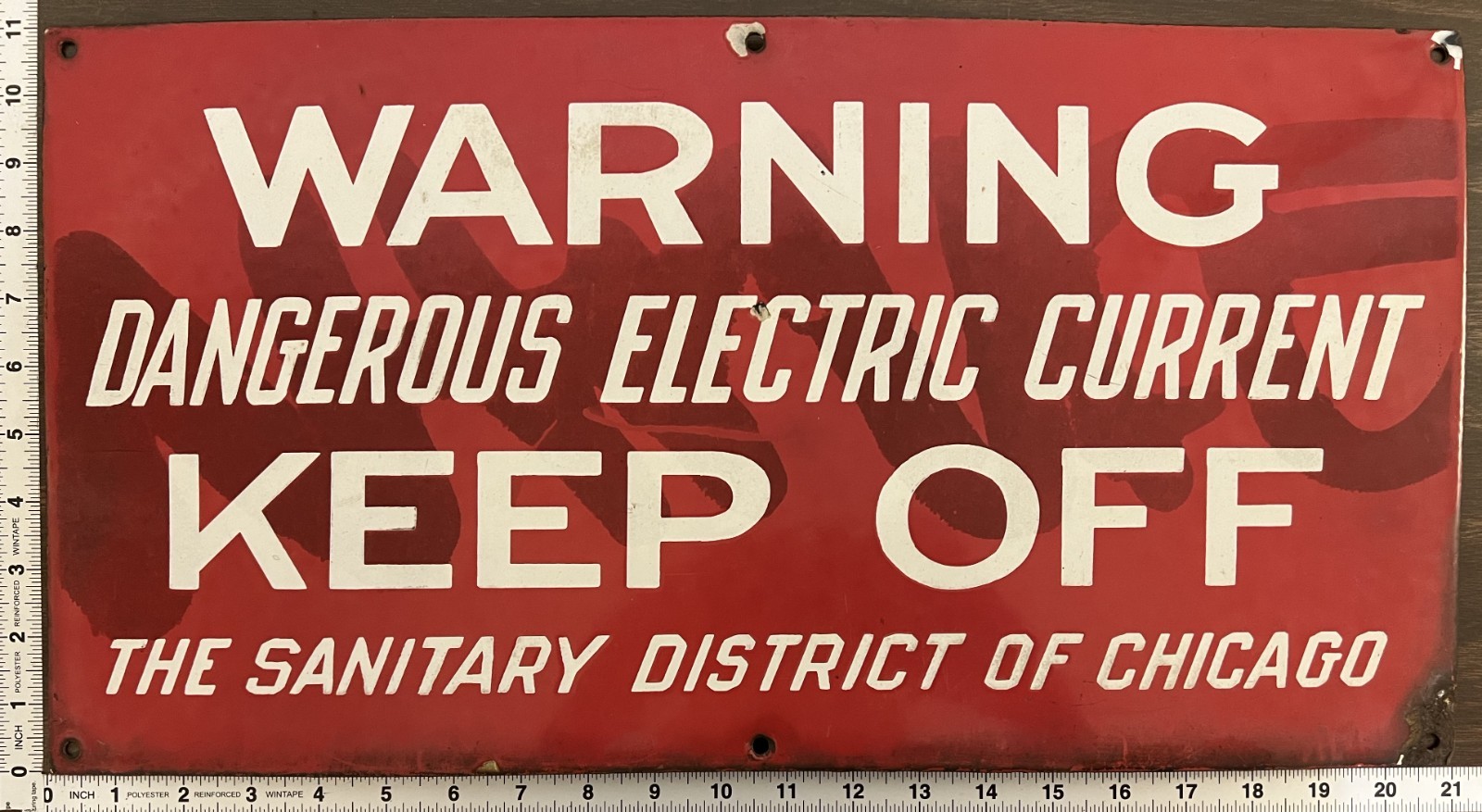 Vintage Porcelain Industrial Sign - Sanitary Dist of Chicago Warning Keep Off