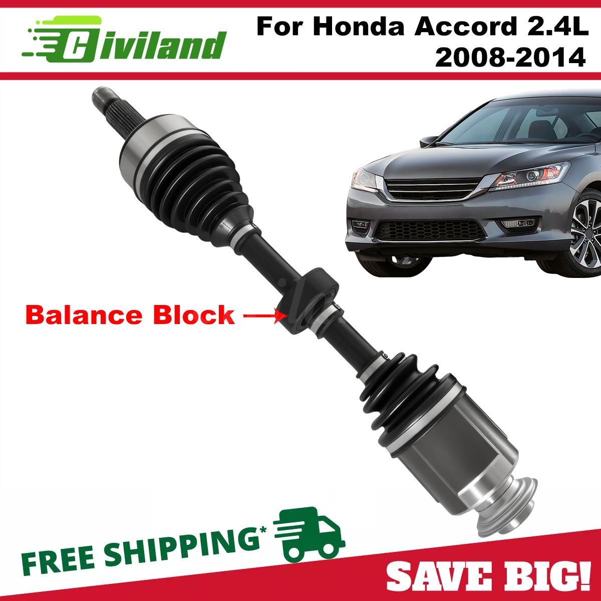 Front Passenger Side CV Axle Shaft Assembly for 2008-2014 Honda Accord 4 Cyl A.T