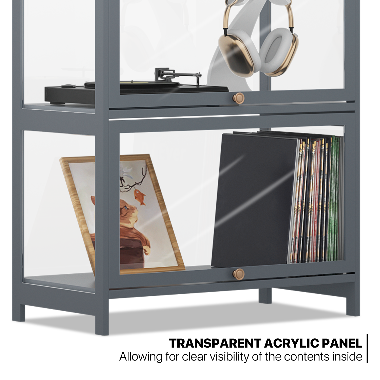 4 Tier 23"Display Cabinet Filp Up Acrylic Door Wine Showcase Craft Storage Shelf