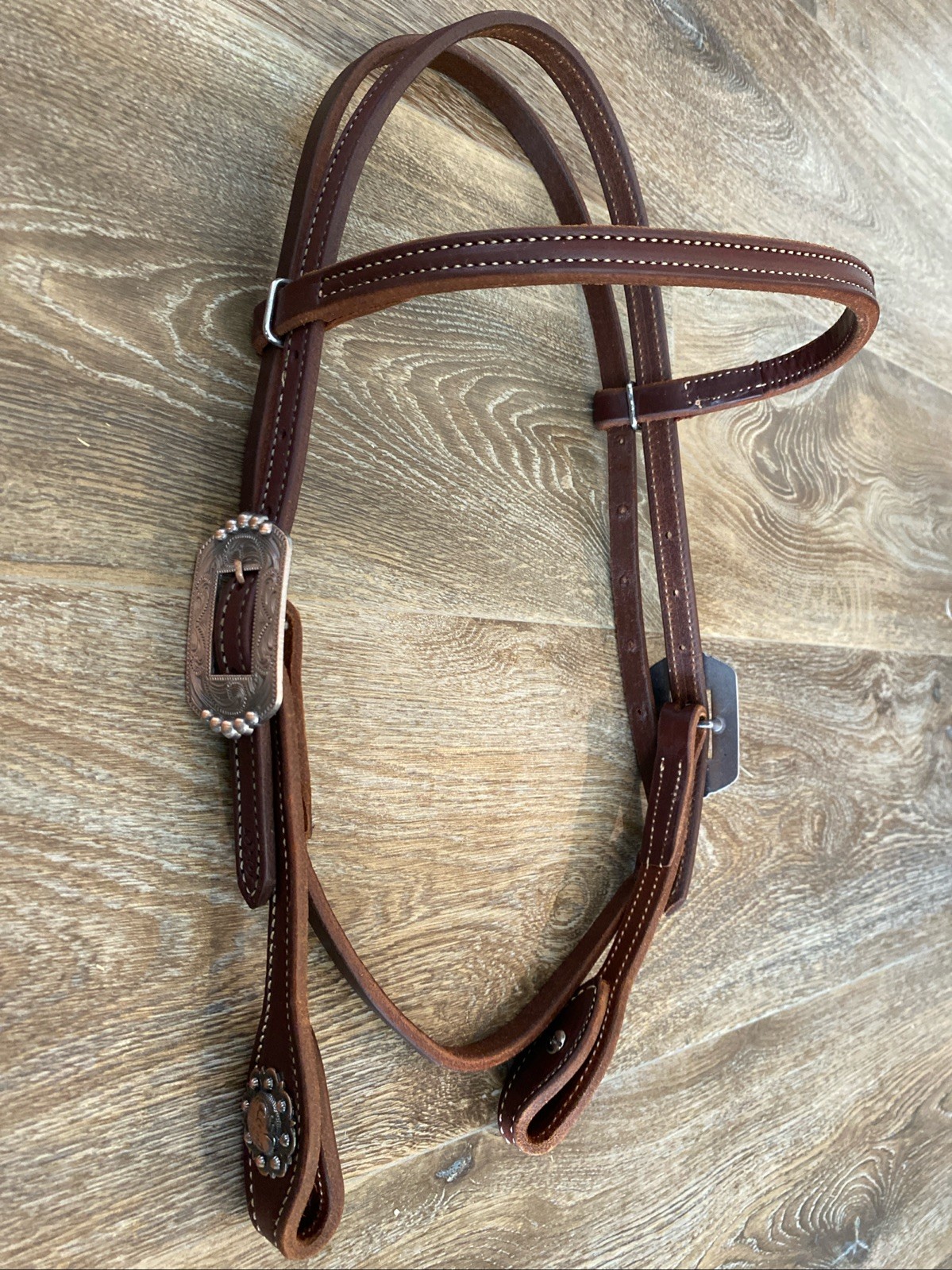 Beautiful Browband Headstall With Copper Buckles And Concho Ends