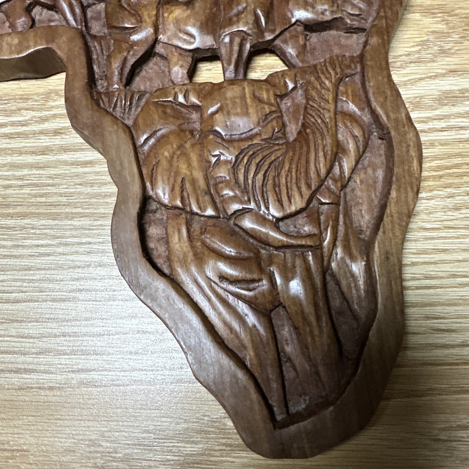 Big 5 Safari Hand Carved Wood African VTG Lion Elephant Rhino Unique Wall Art