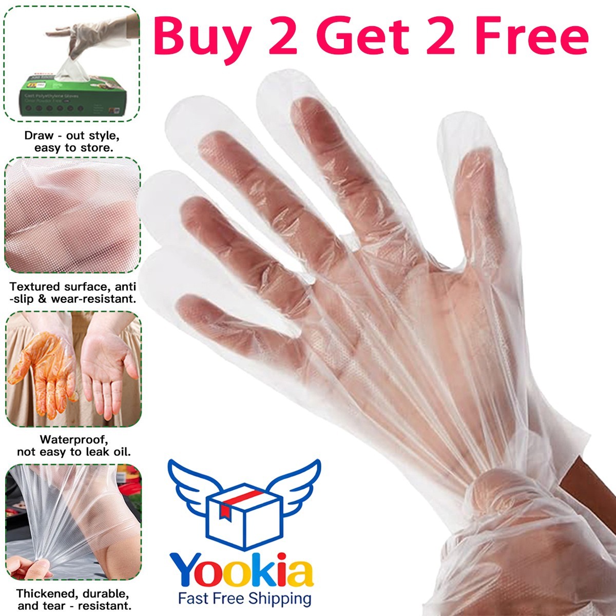 Clear Poly Plastic Food Service Gloves Disposable Kitchen Buy 2 Get 2 Free