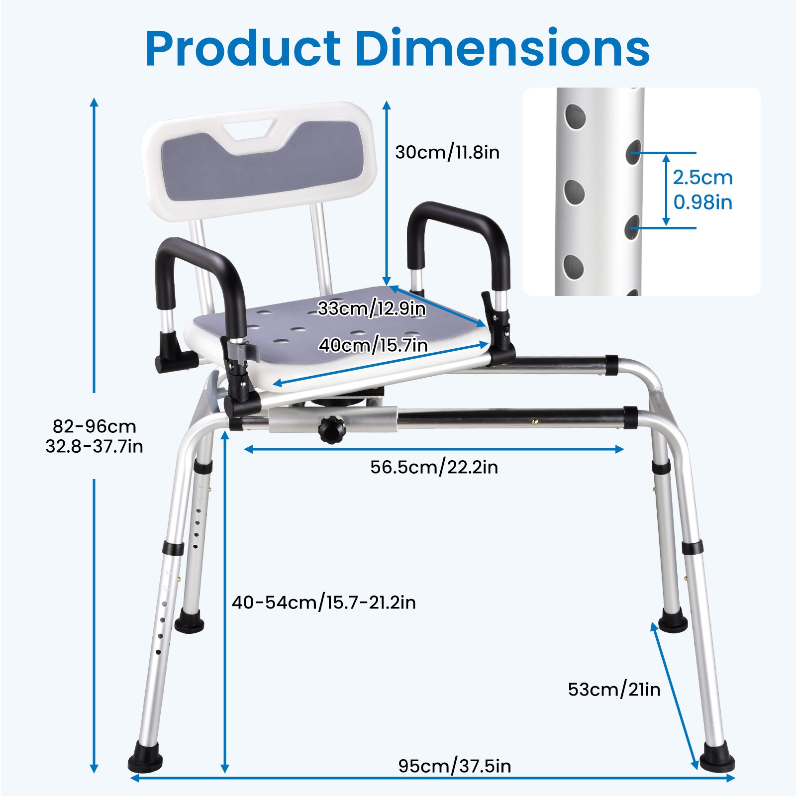 Sliding Tub Transfer Bench Shower Chair w/ 360 Degree Swivel Seat 220LBS