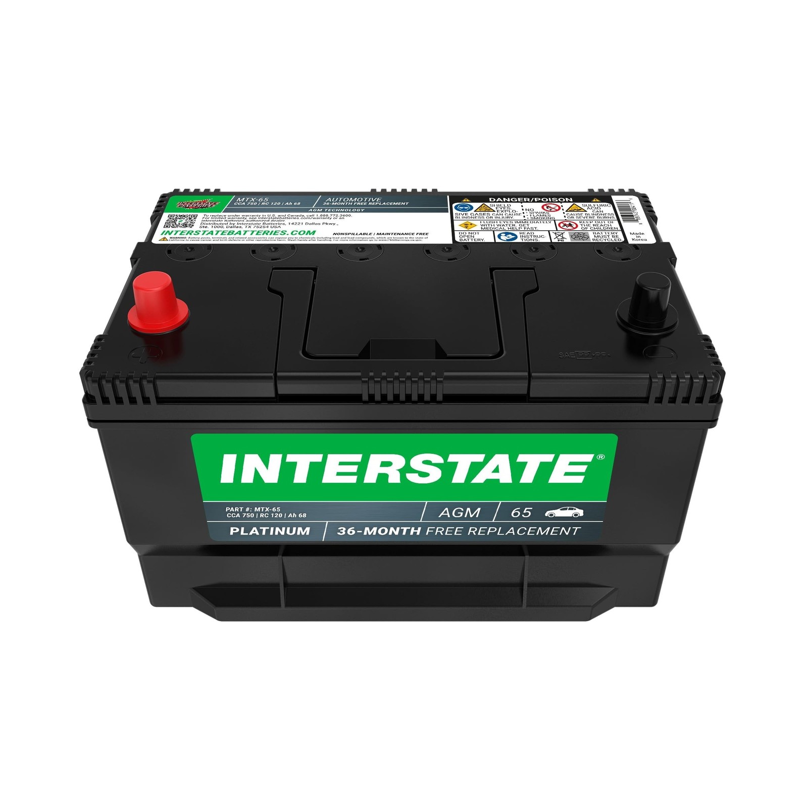 Interstate Batteries Automotive Battery 12V 68Ah (Group Size 65) 750CCA SLI A...