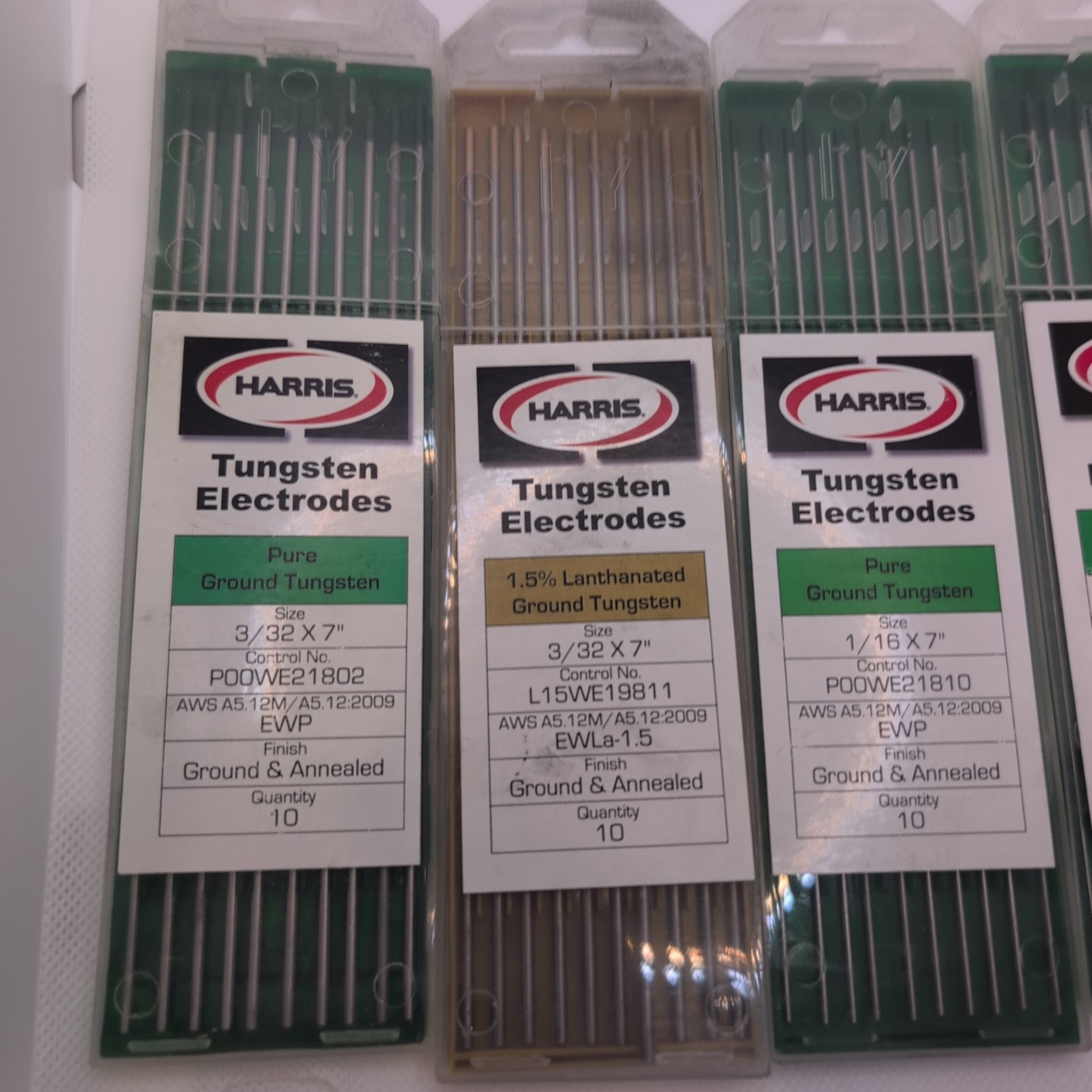 1/16" and 3/32" Harris 7" Tungsten Electrodes 5 packs of 10ea (50 total)