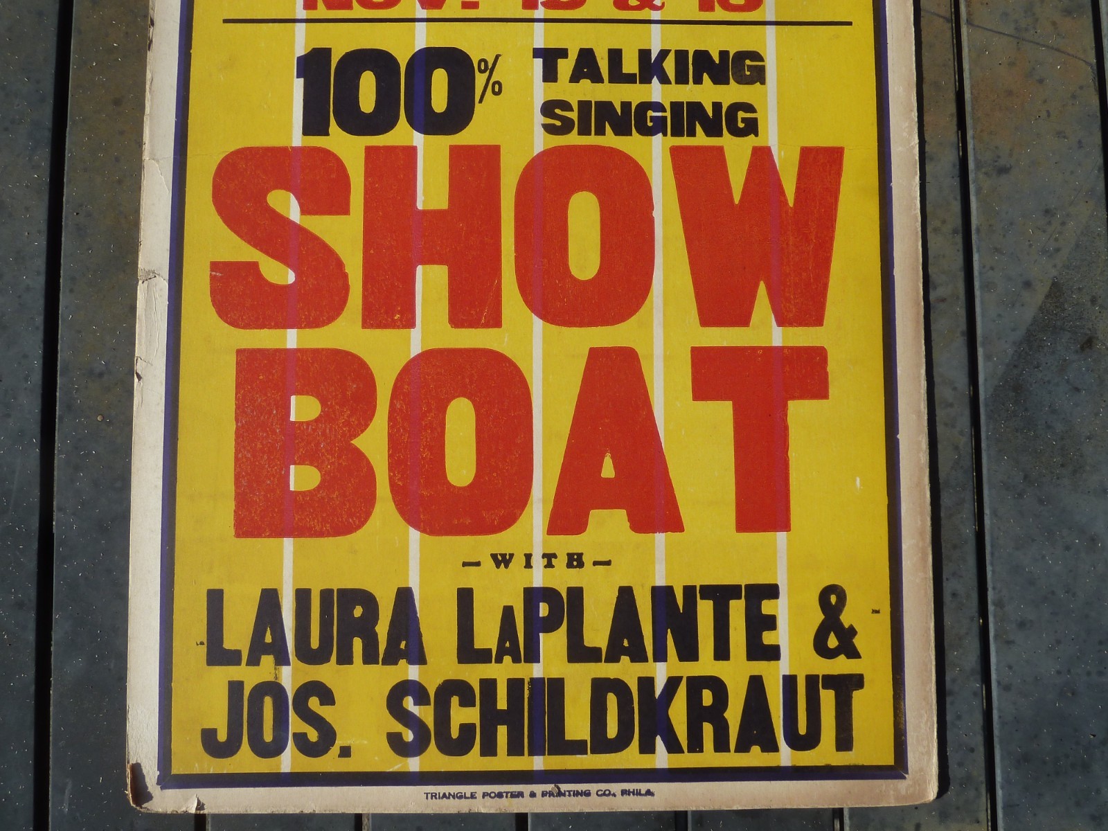original vintage 1929 "Showboat" movie poster Laura LaPlante, Jos. Schildkraut