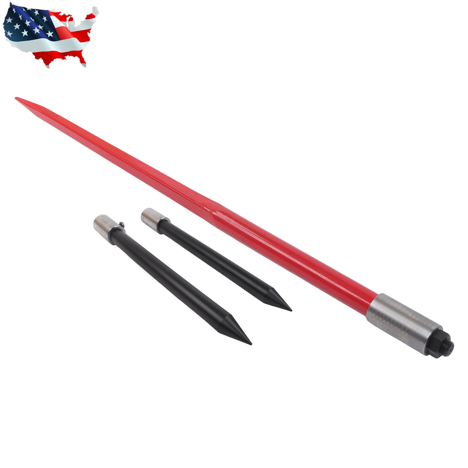 Hay Spear 49" Bale Spear 3000 lbs Bale Spike Quick Attach W/ 2 Stabilizer Spears