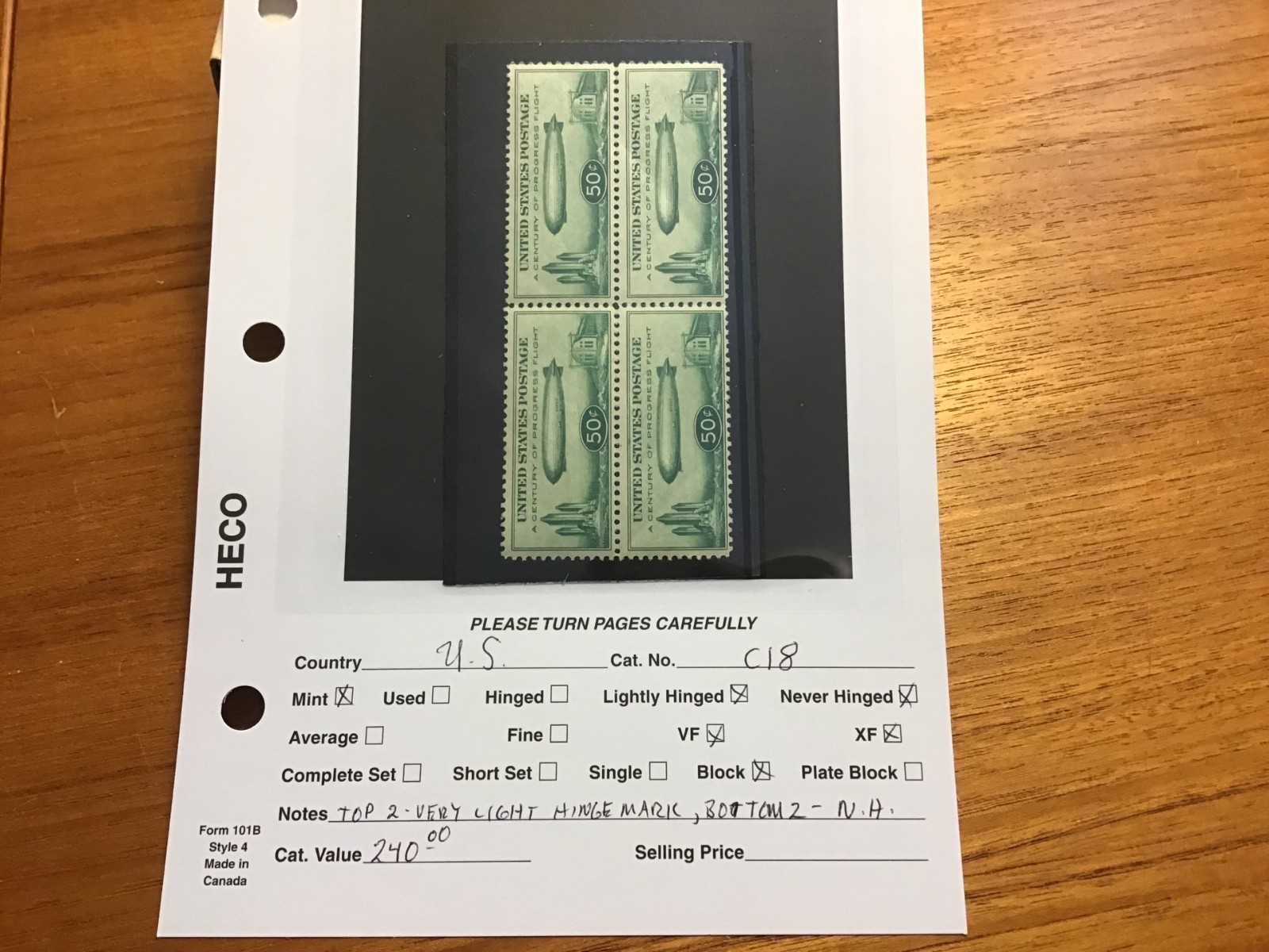 U.S. # C18 - MINT NEVER HINGED & LIGHTLY HINGED BLOCK - SEE PHOTO