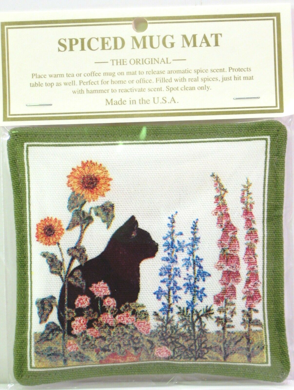 Alice's Cottage Cotton Scented Spiced Mug Mat Coaster Black Cat Garden - NEW