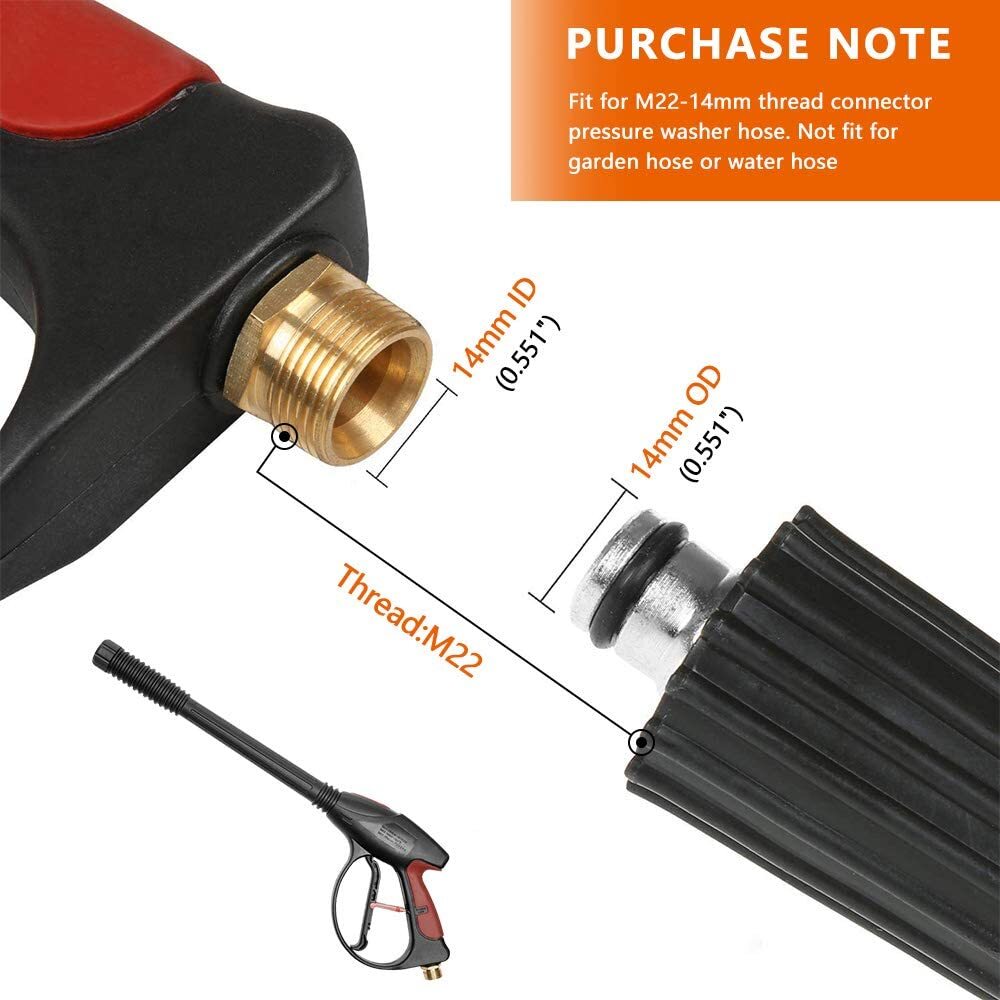 High Pressure 4000PSI Car Power Washer Gun Spray Wand Lance Nozzle Hose Kit M22