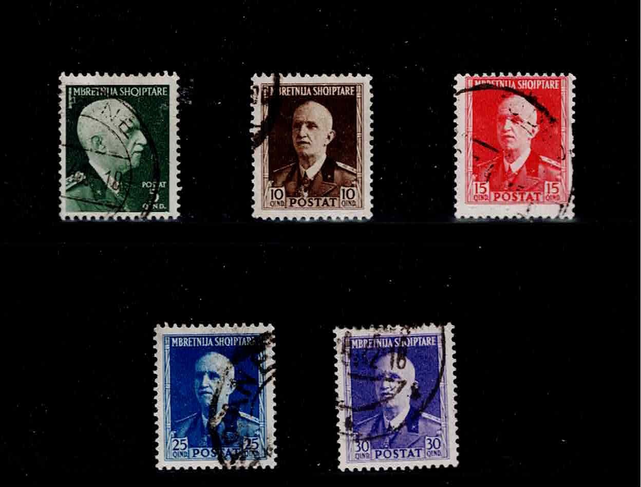 Albania Scott #313-17, Singles 1939 FVF Used