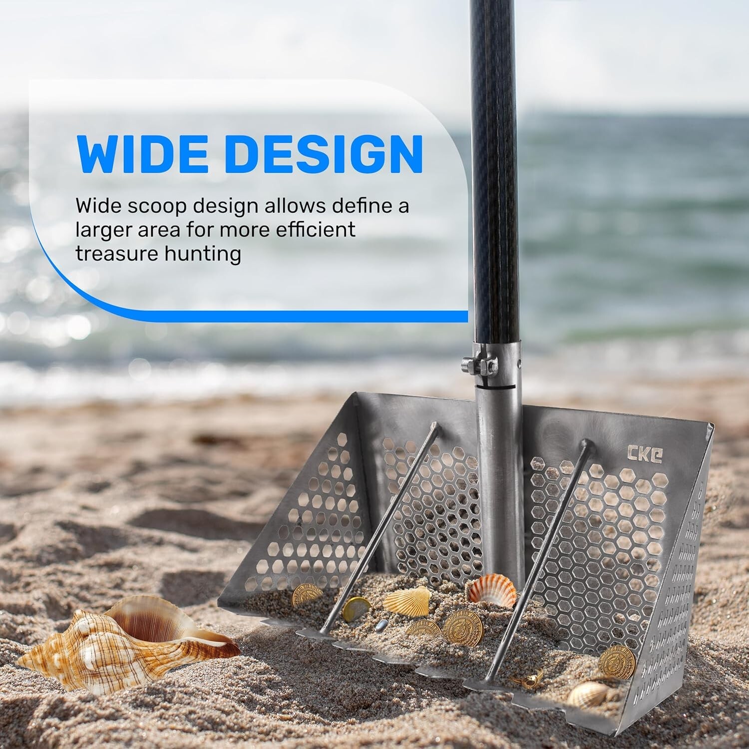 CKG Shark Tooth Sifter & Sand Scoop for The Beach, Sand Flea Rake+ Carbon Handle