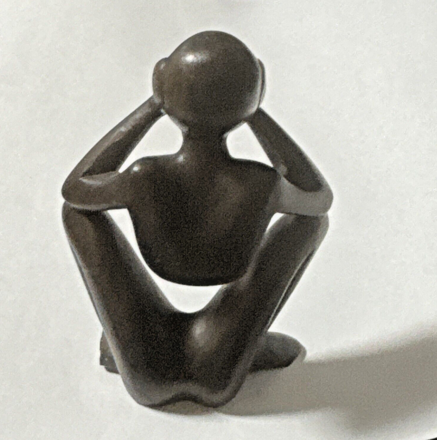 African Hand Carved wood brown Thinker Sclupture Abstract Figure Kenya 4” tall