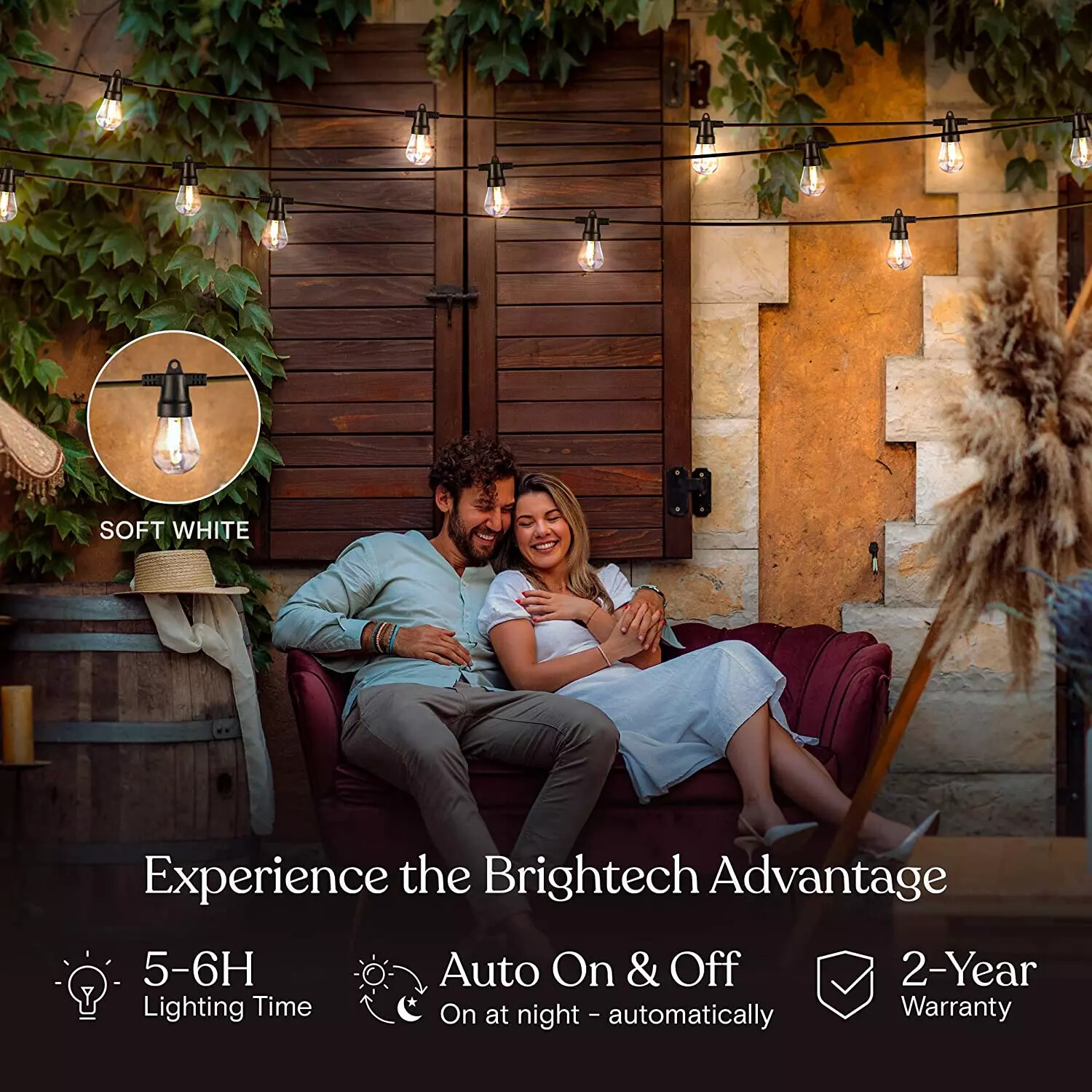 Brightech Ambience Pro Solar Powered Outdoor String Lights, 48/27 Ft Edison Bulb