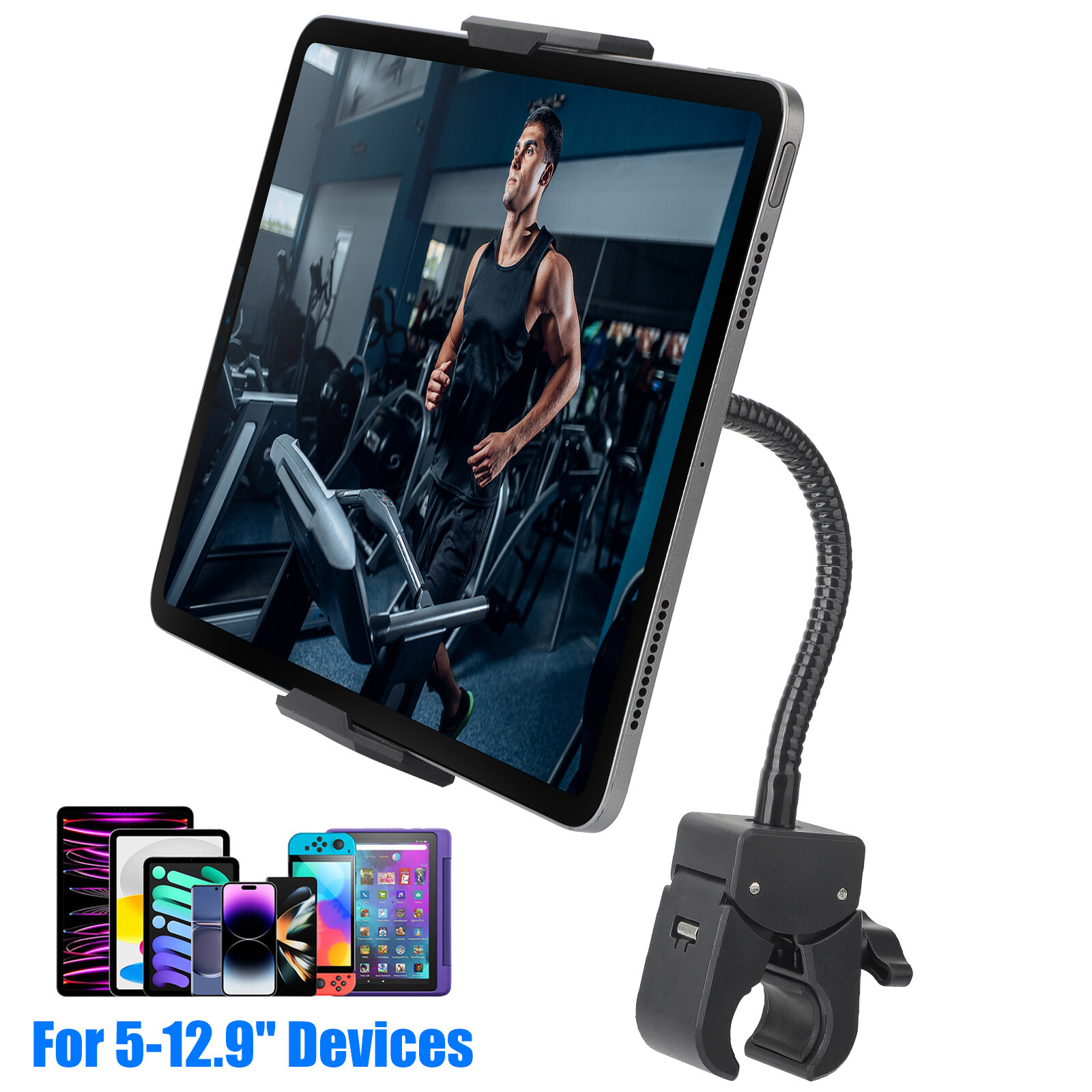 360° Rotate Tablet iPad Phone Holder for Treadmill Bike Handlebar Mic Stand