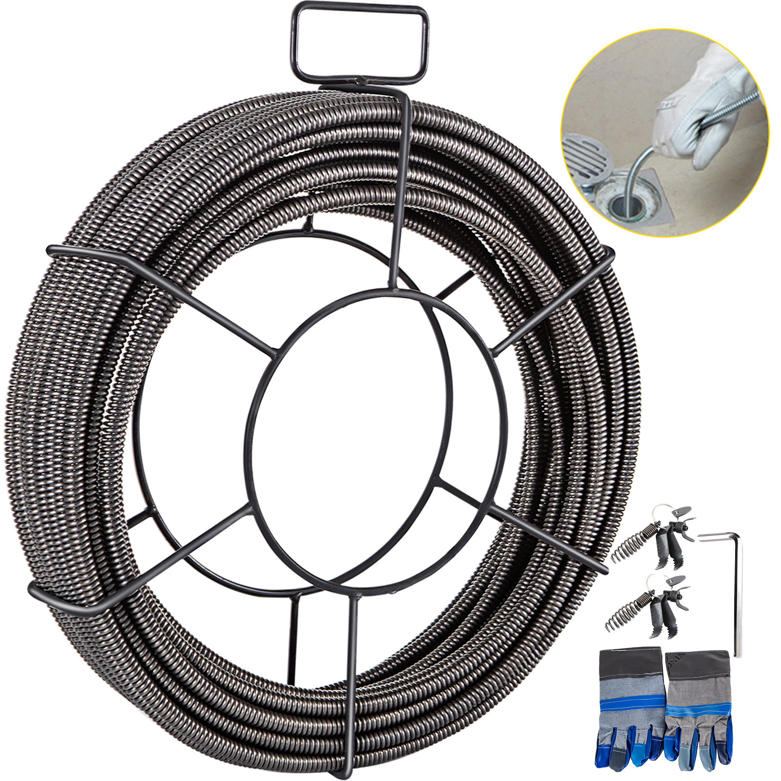 VEVOR Drain Cable Sewer Cable 100Ft 1/2In Drain Cleaning Cable Auger Snake Pipe